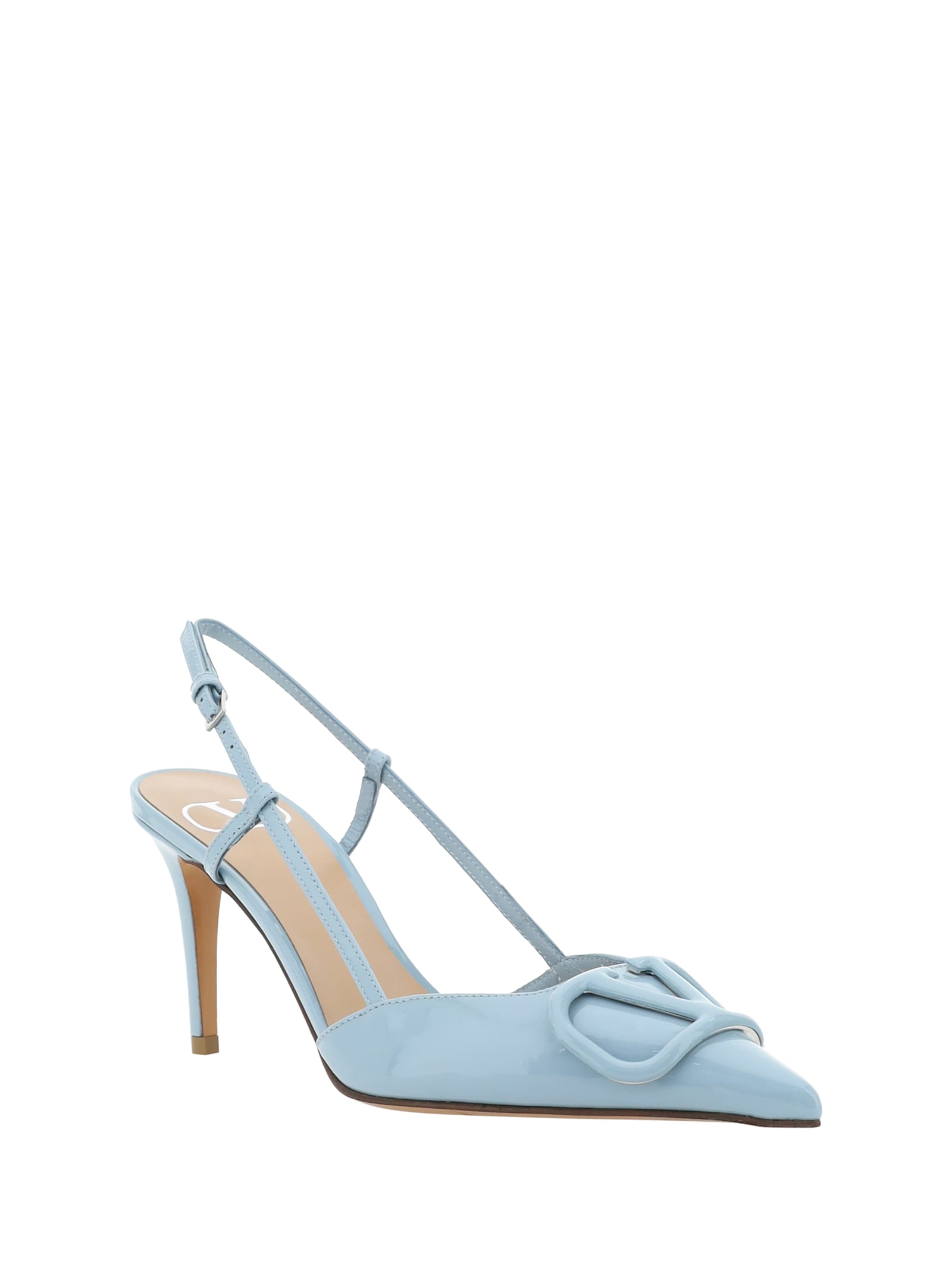 Shop Valentino Vlogo Pumps Slingback In Blu Porcellana