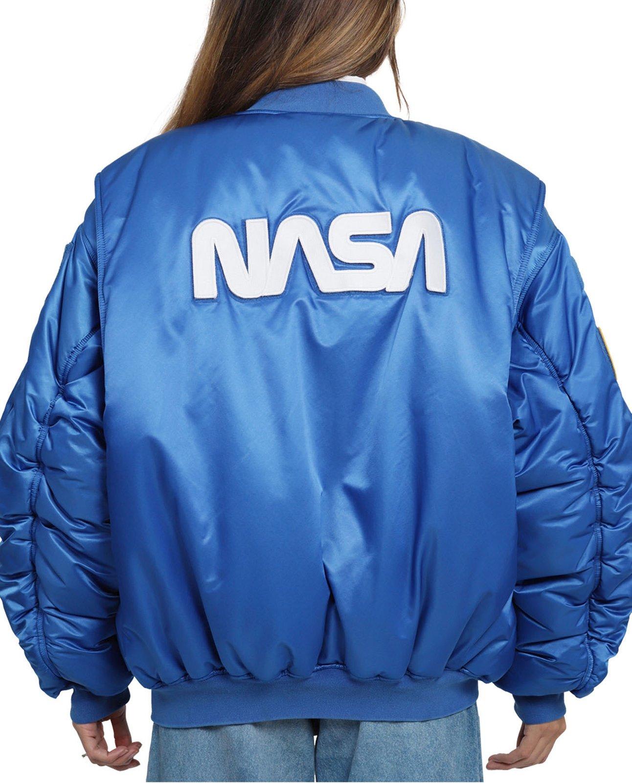 Shop Balenciaga Nasa Bomber Jacket In Blue