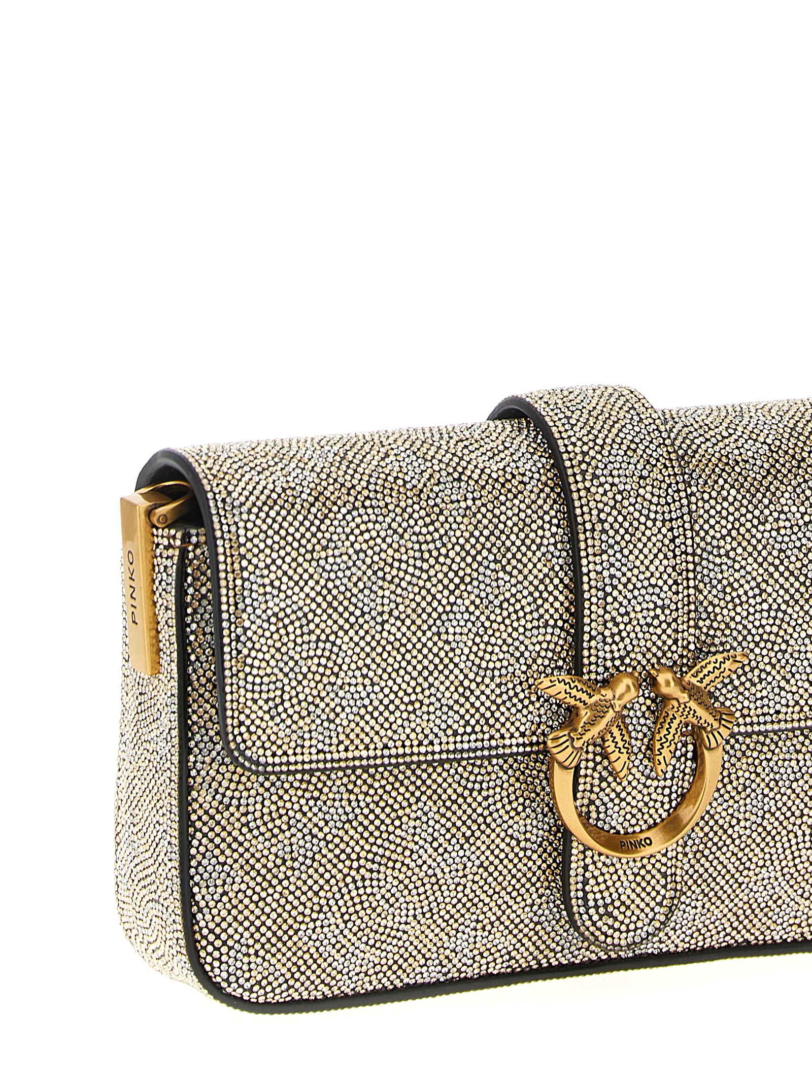 Pinko Love One Slouchy Baby Monogram Leather Crossbody Bag In Gold