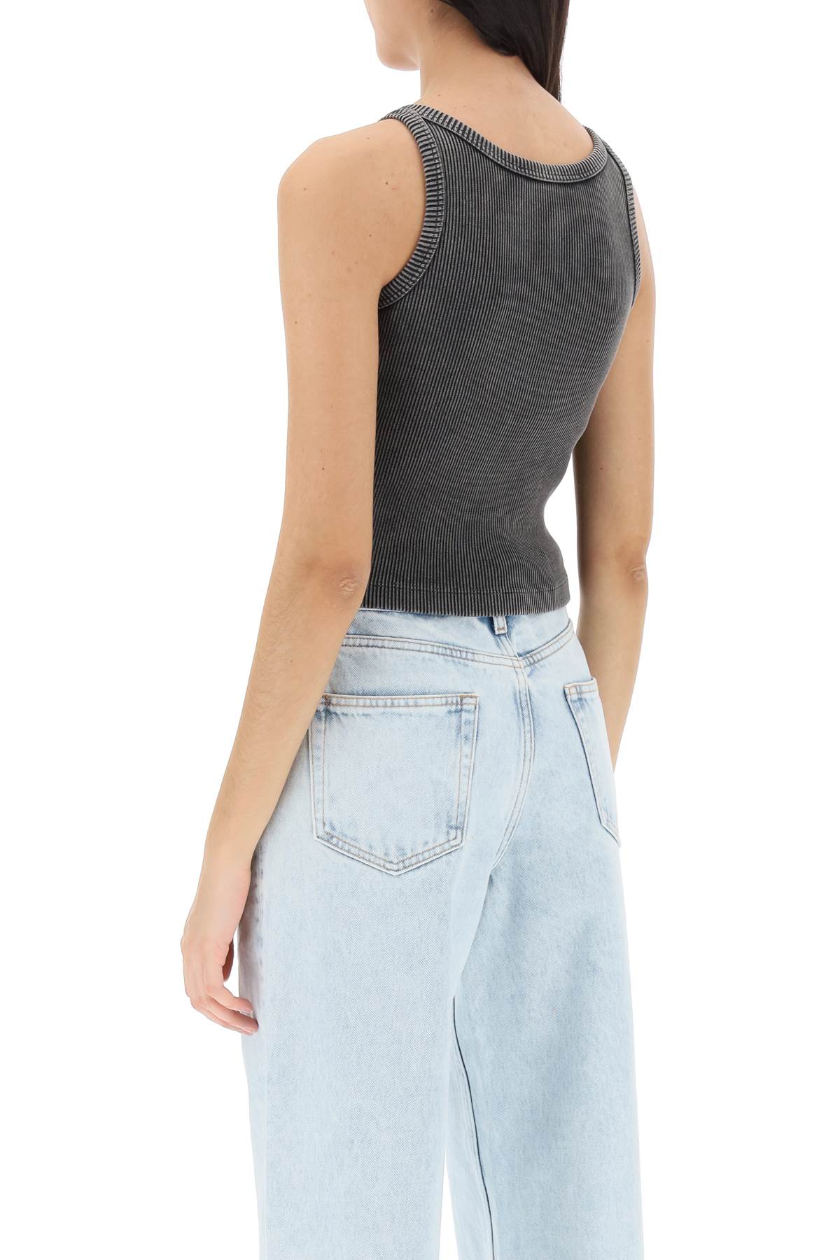 Alessandra Rich Ribbed Jersey Sleeveless Top W/ Patch In Grey