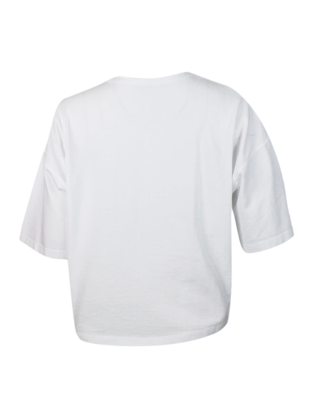 Shop Malo Crew-neck, Short-sleeved T-shirt In 100% Soft Cotton, With An Oversized Fit And Vents On The Sides In White