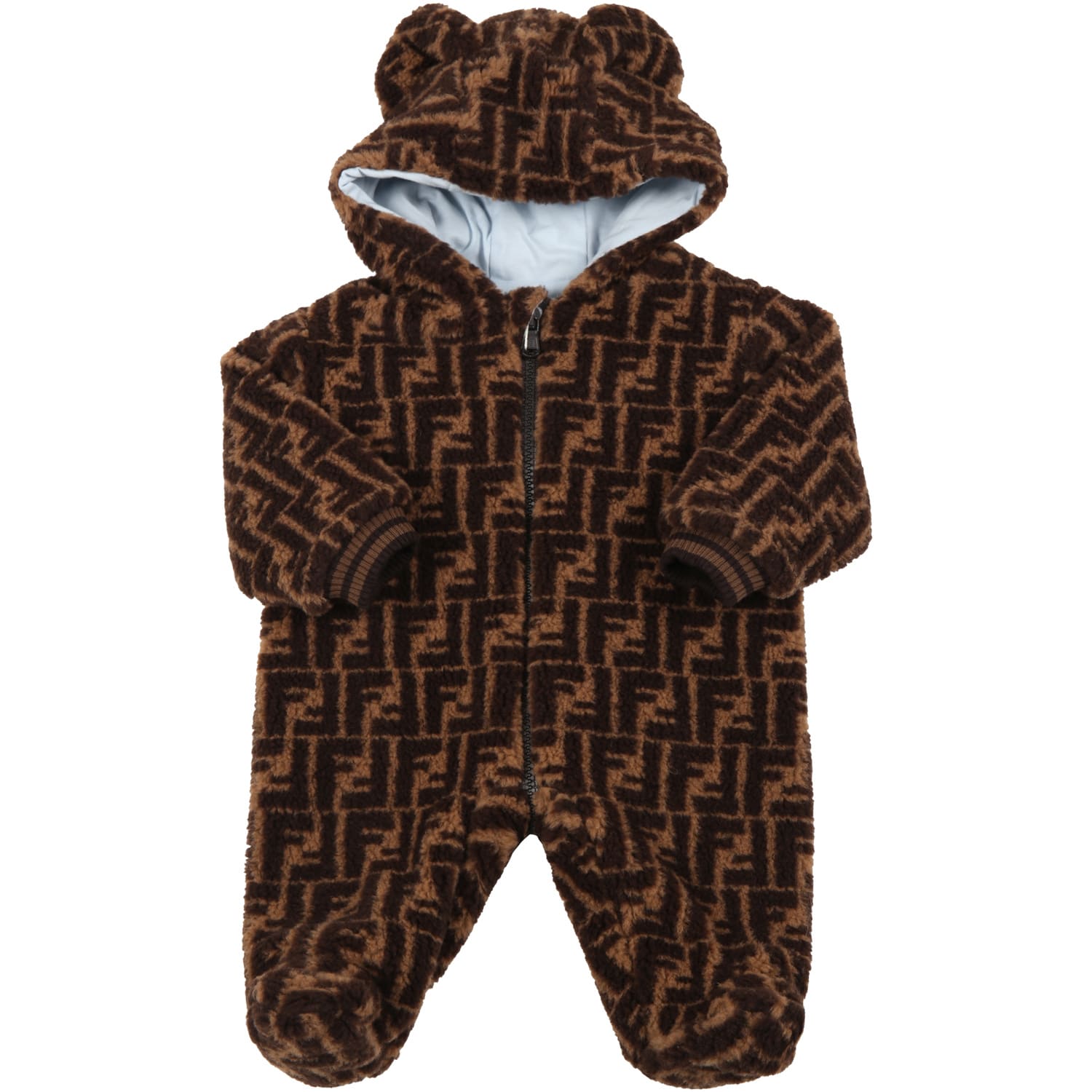 Fendi Brown Babygrow For Baby Boy With Double Ff