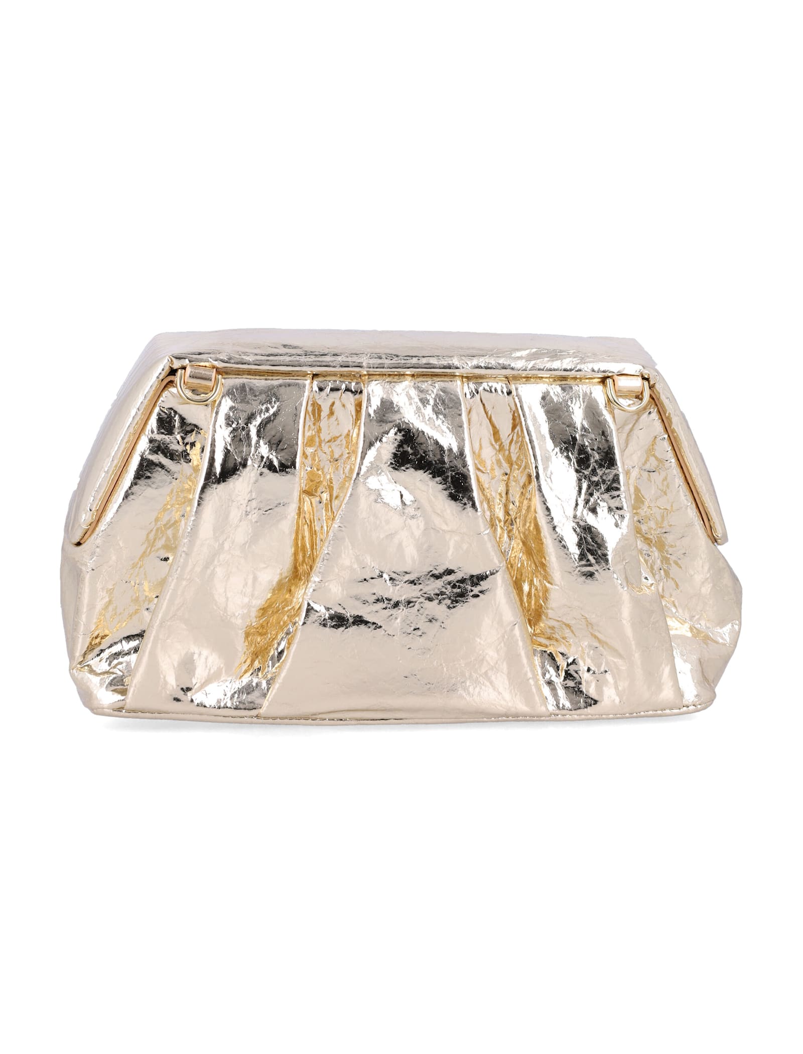 Themoirè Metallic Pleated Clutch Bag Shoulder Strap In Gold