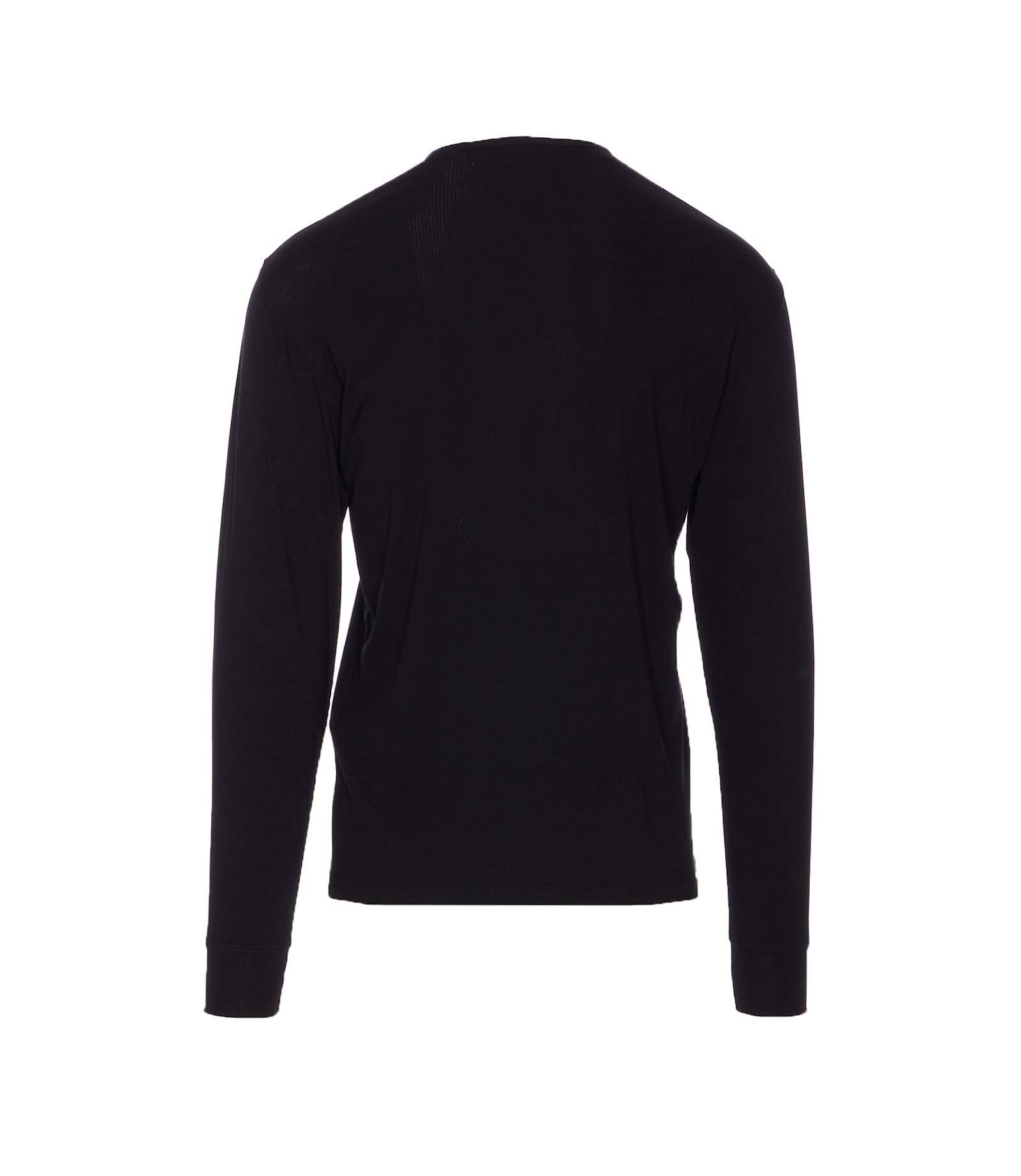 Tom Ford Mens Black Henley Ribbed Relaxed-fit Cotton-blend T-shirt In Black