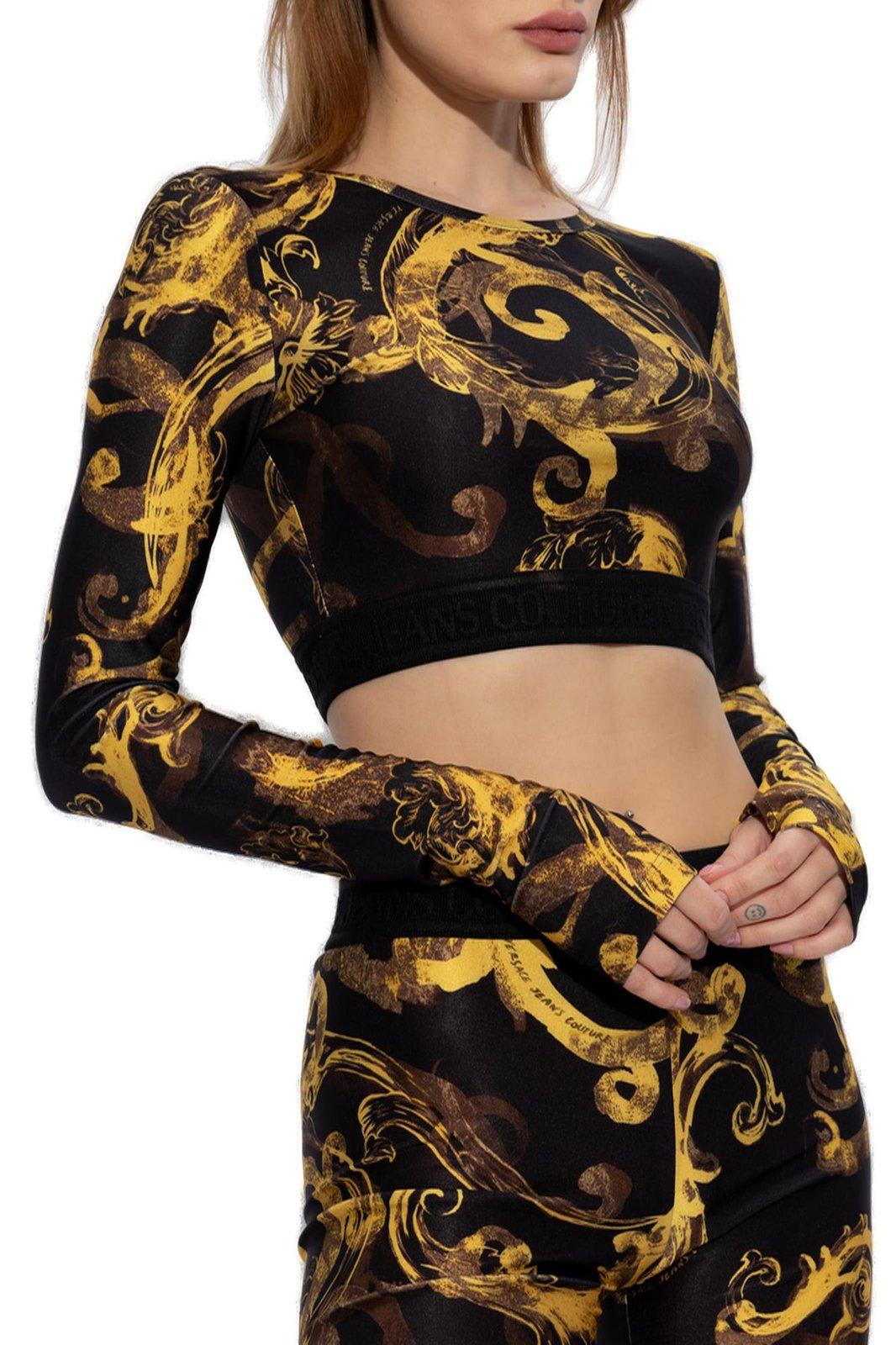 Shop Versace Jeans Couture Barocco Print Cropped Top In Black
