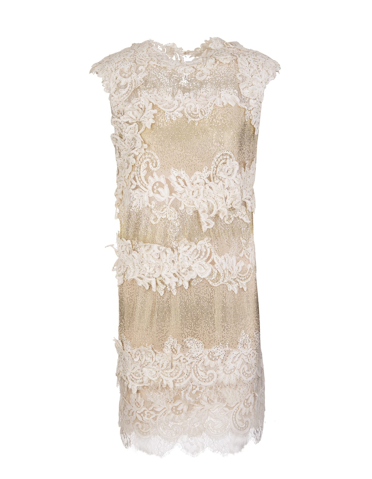 Ermanno Scervino Short Golden Dress With Crystals And Lace