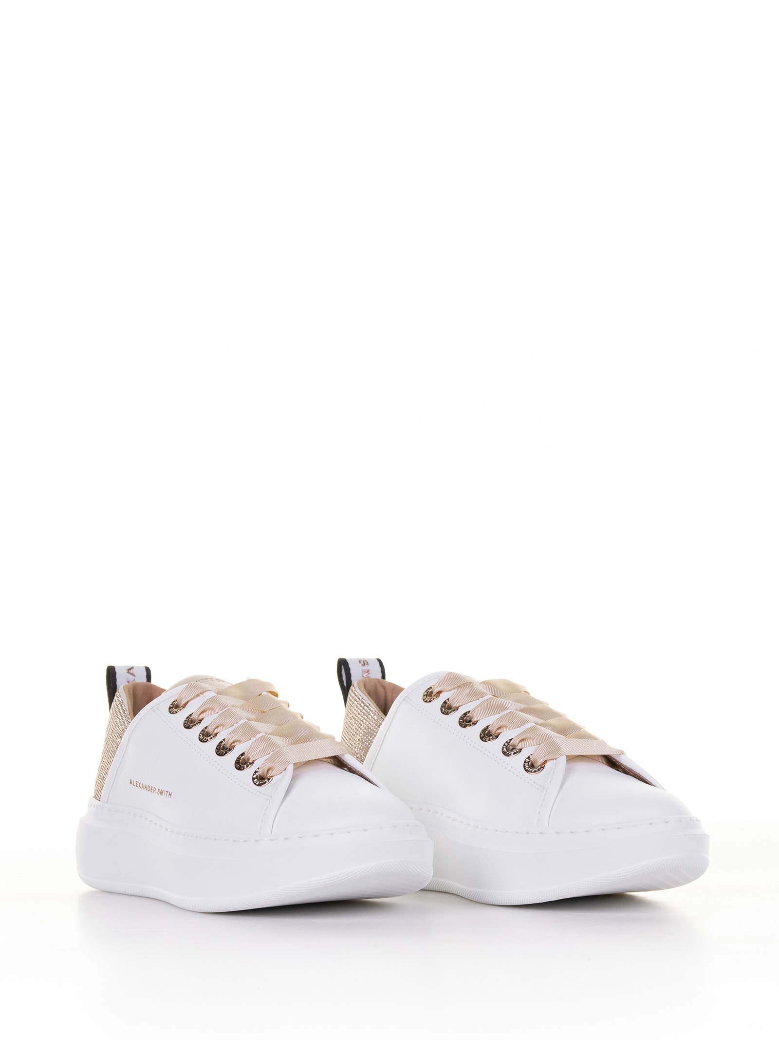 Shop Alexander Smith Wembley Sneaker In Leather And Rhinestones In White Beige