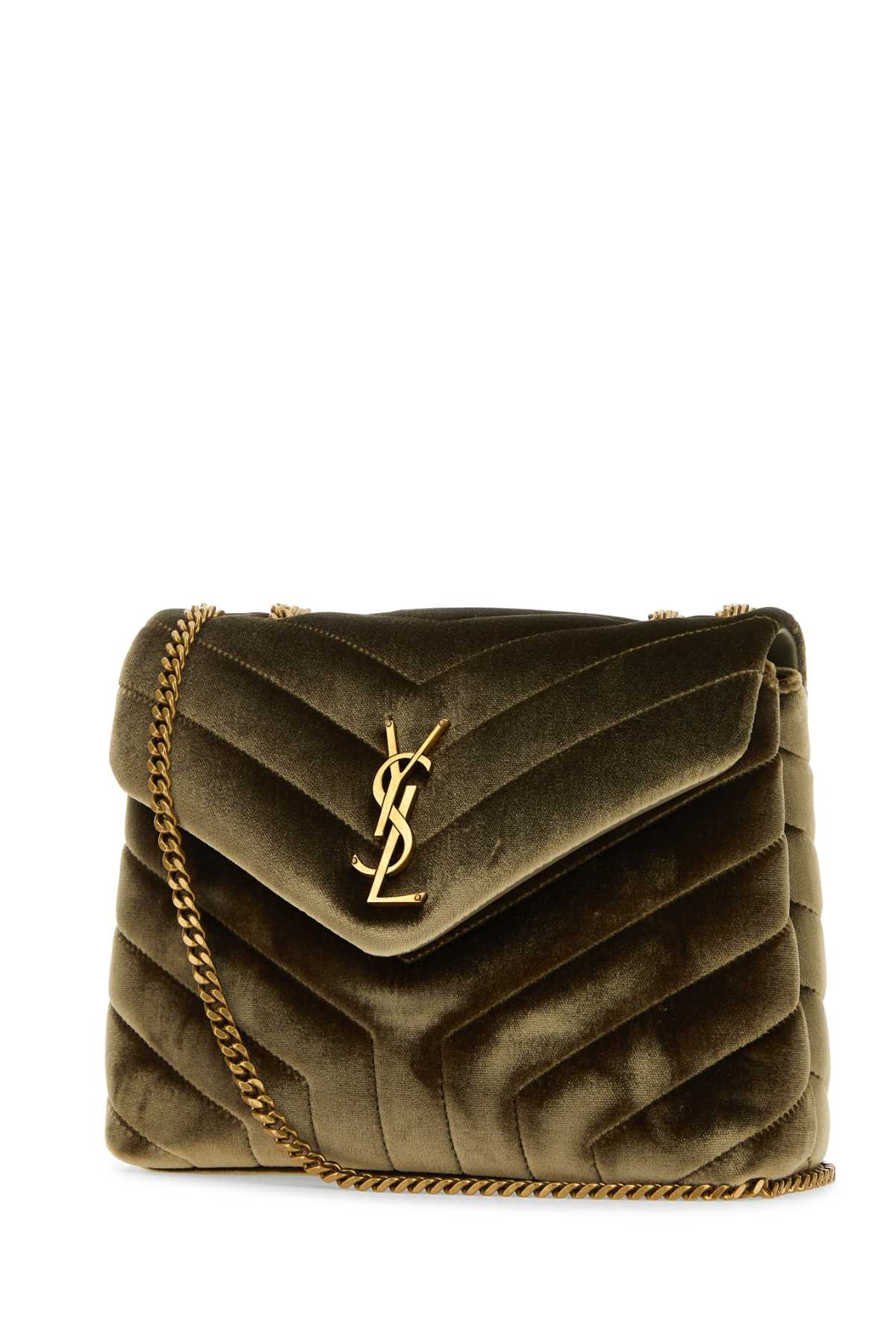 Saint Laurent Olive Green Velvet Small Loulou Shoulder Bag In Dkvintolivedvio