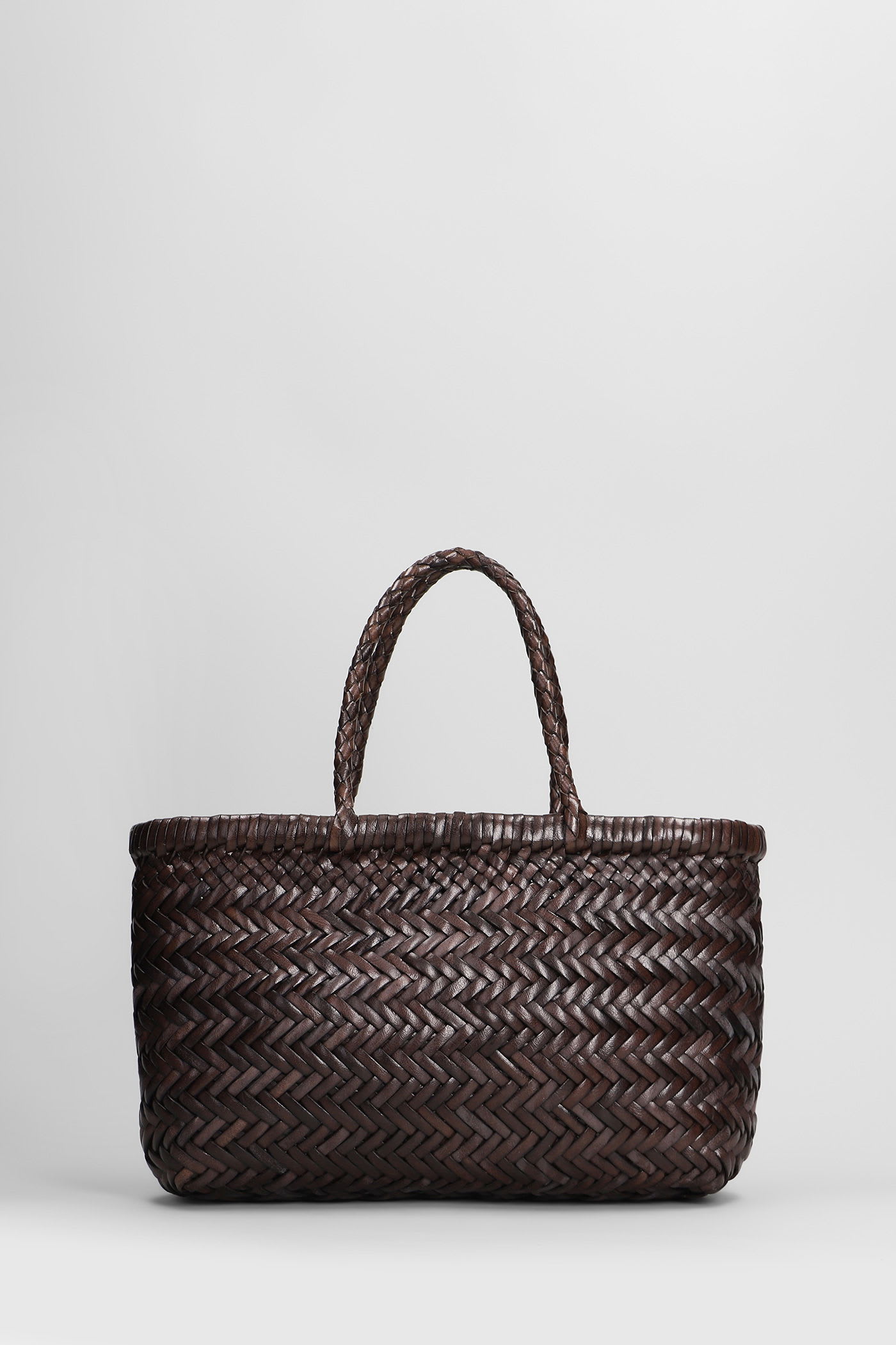 Mini Flat Gora Baskt Hand Bag In Brown Leather