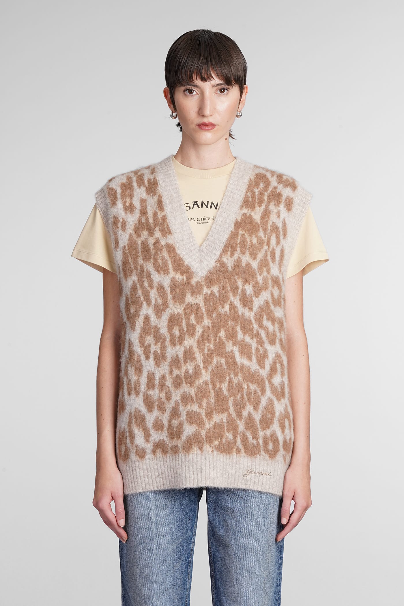 Ganni Leopard Jacquard Oversized Vest In Animalier