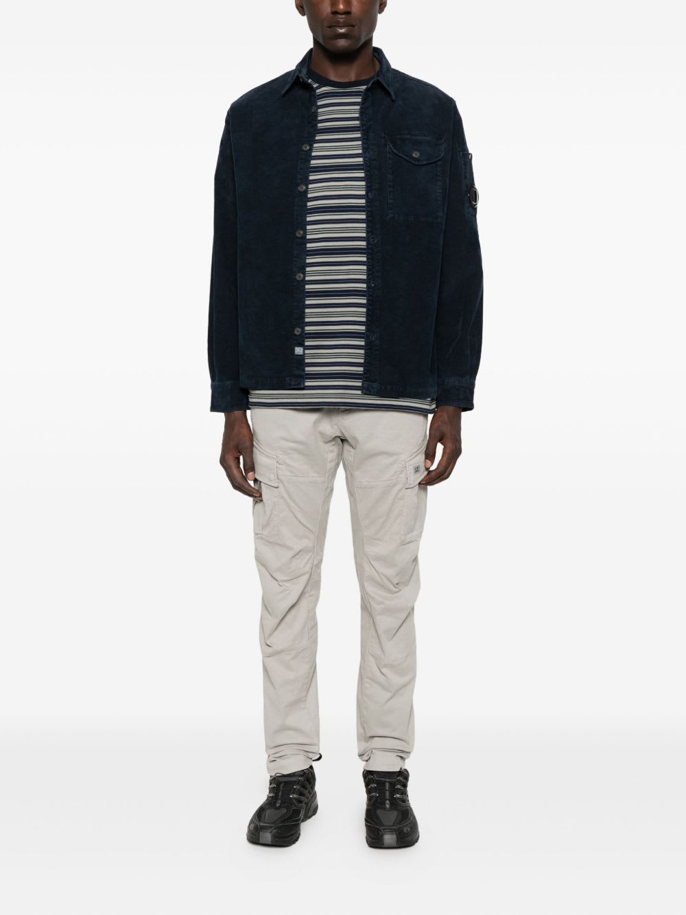 C.p. Company Navy Corduroy Jacket With Button-up Front And Unique Lens Detail In Blue