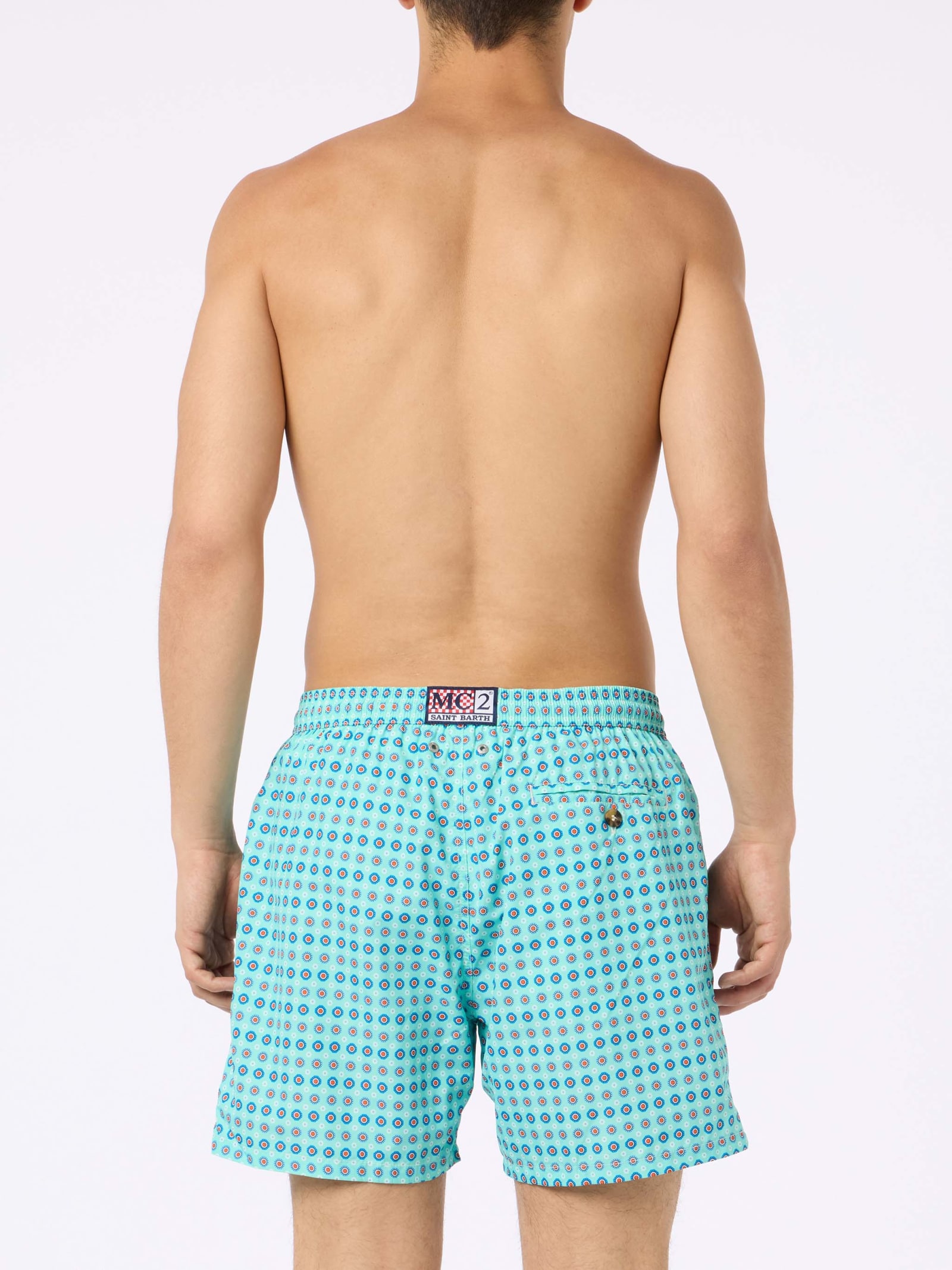 Mc2 Saint Barth Man Lightweight Fabric Swim-shorts Lighting Micro Fantasy With Tie Print In Green