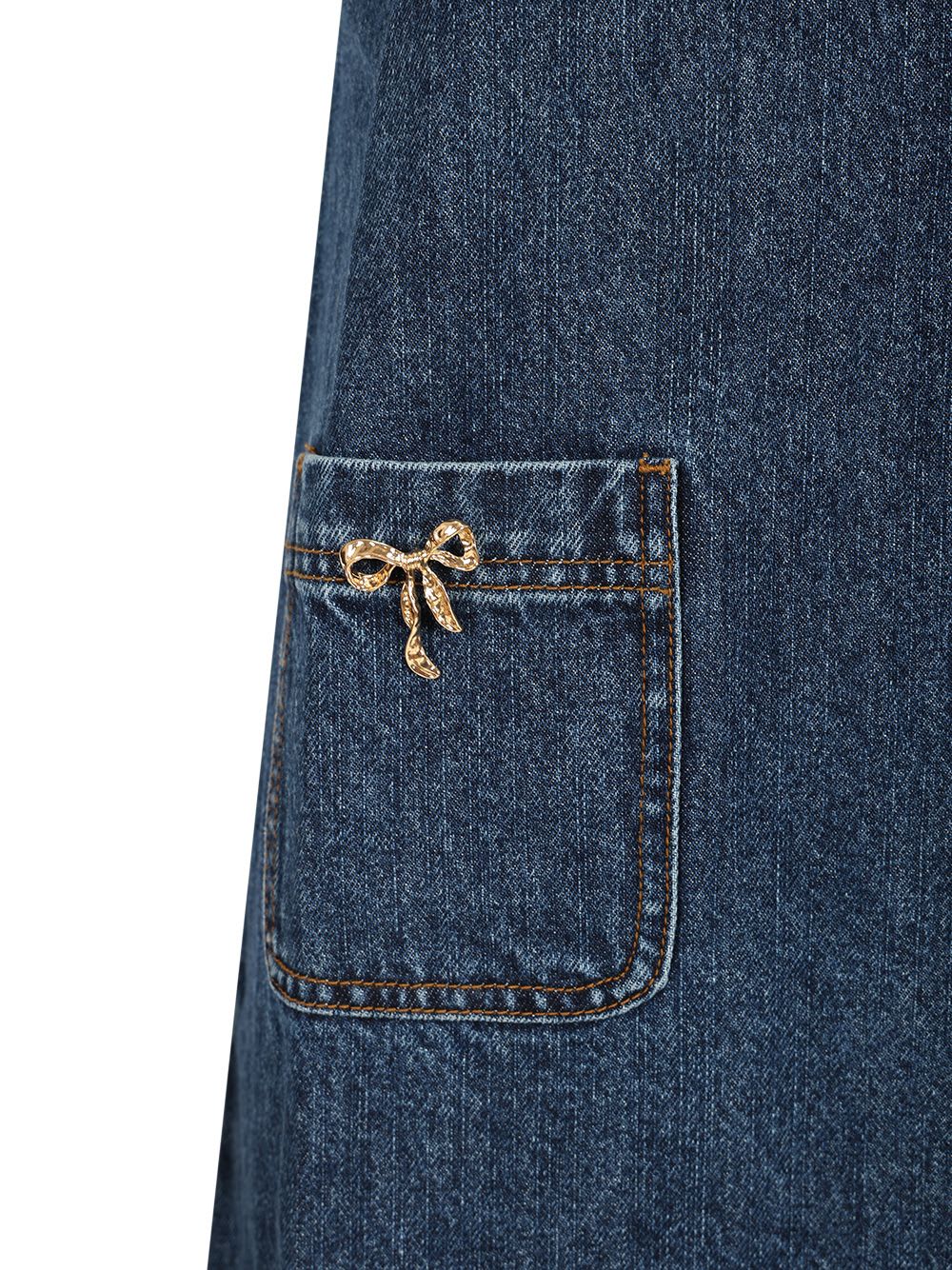 Self-portrait Crystal Bow Denim Mini Dress In Blue