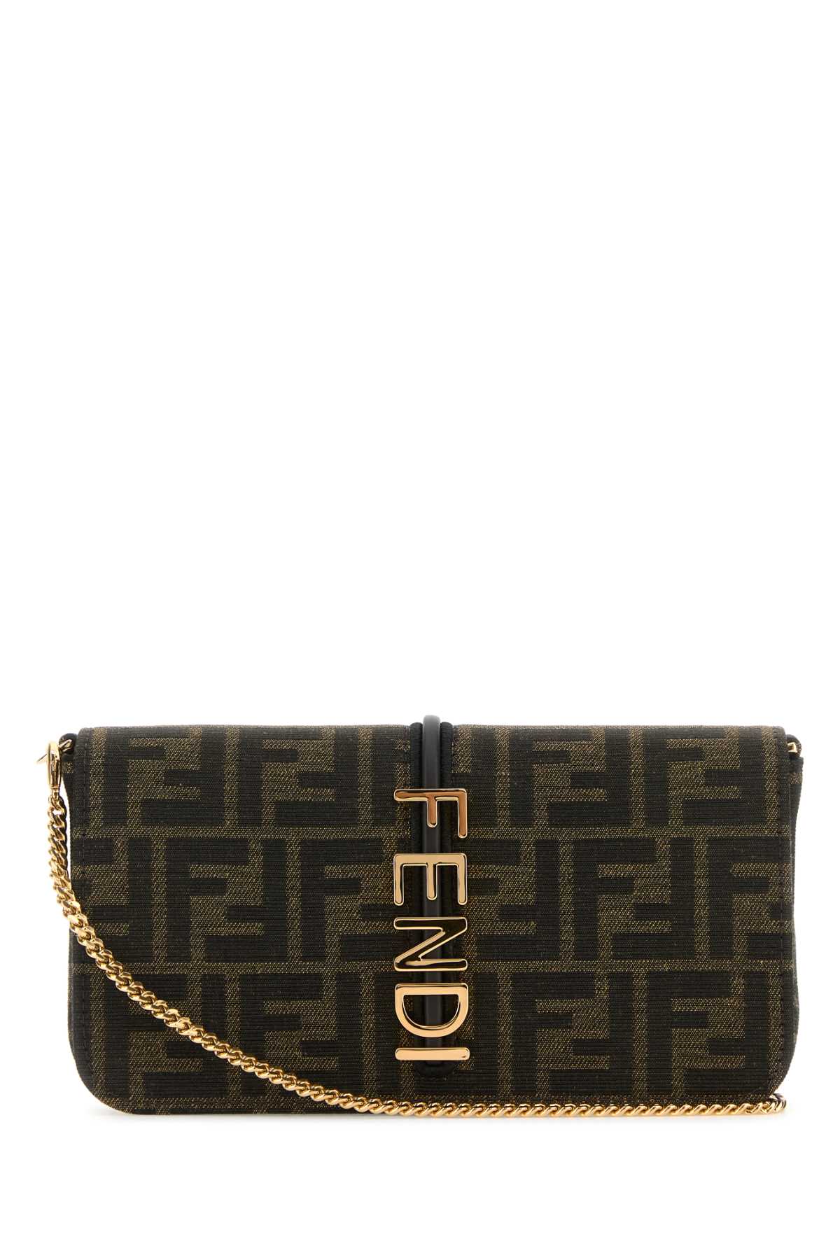 Fendi Embroidered Fabric Graphy Wallet In Gold