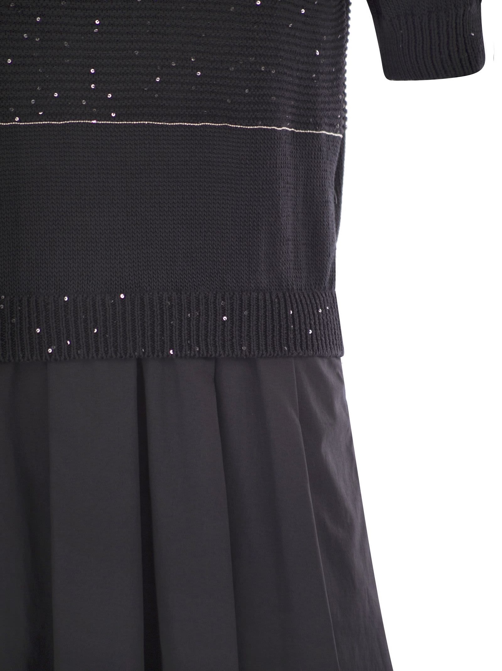 Peserico Women Two-tone Dress In Pure Cotton With Micro Sequins In Black