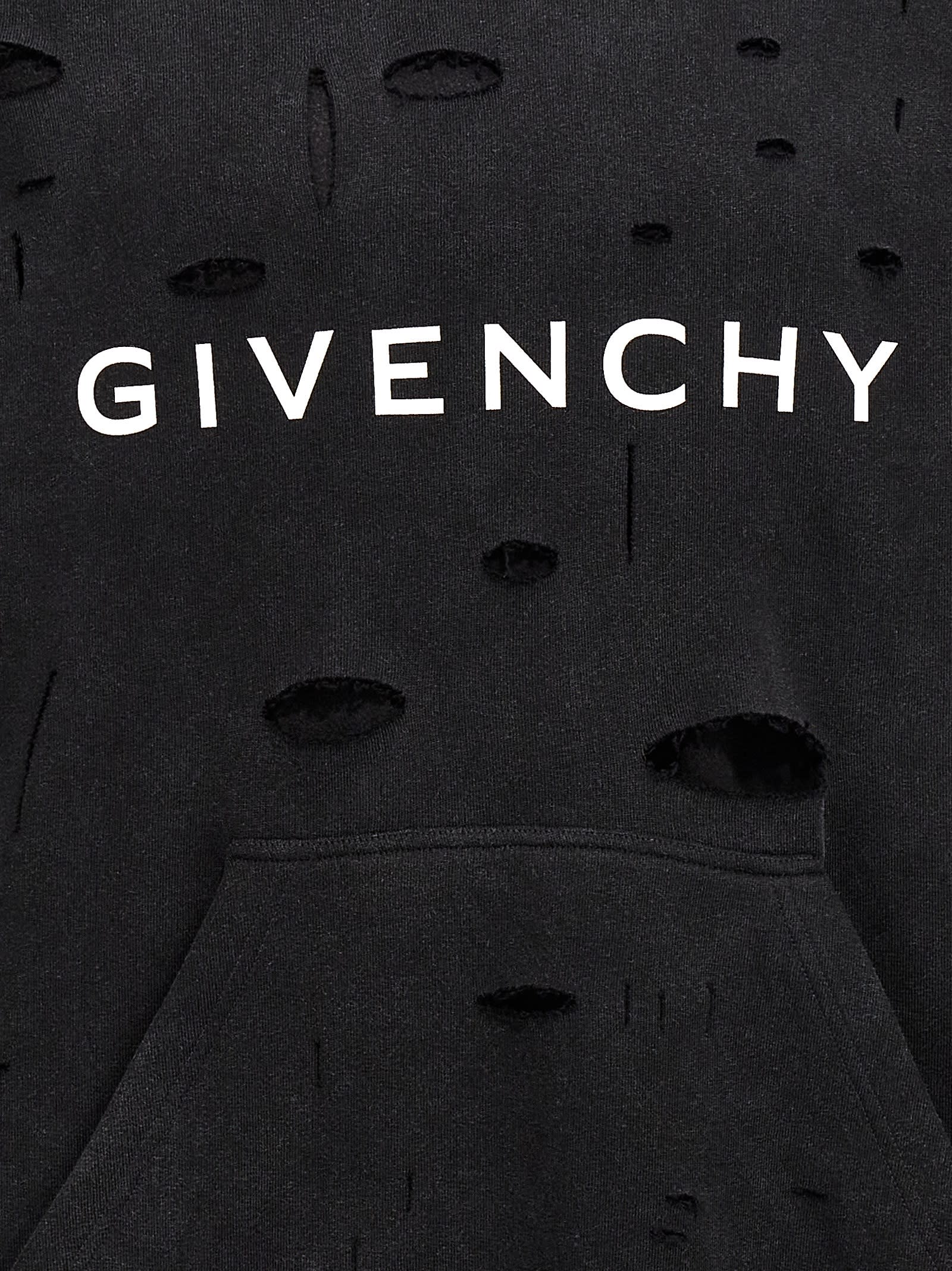 Shop Givenchy Logo Hole Hoodie In Black