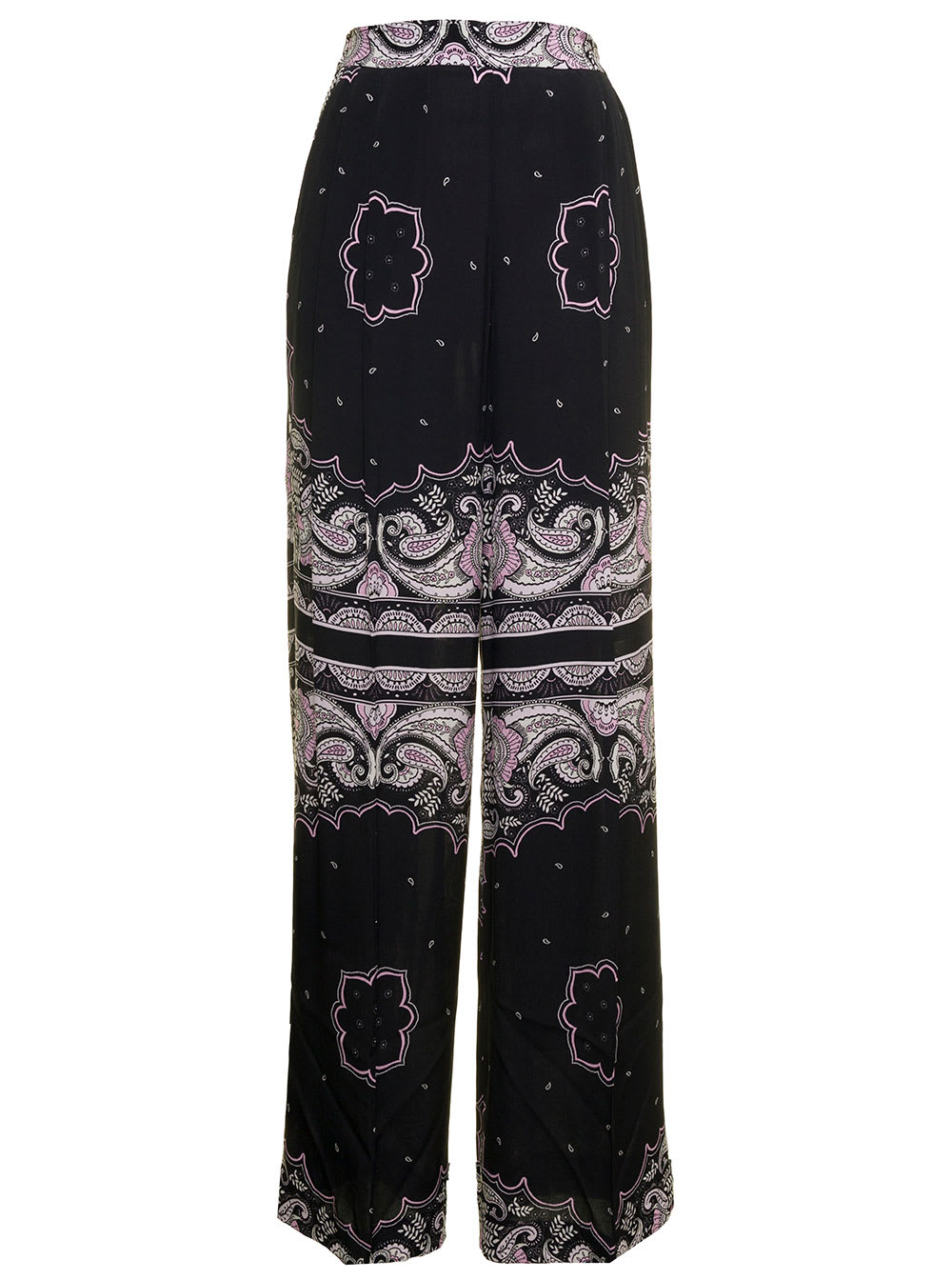 TwinSet Black Wide Leg Trousers In Fluid Fabric With Bandana Pattern Twin Set Woman