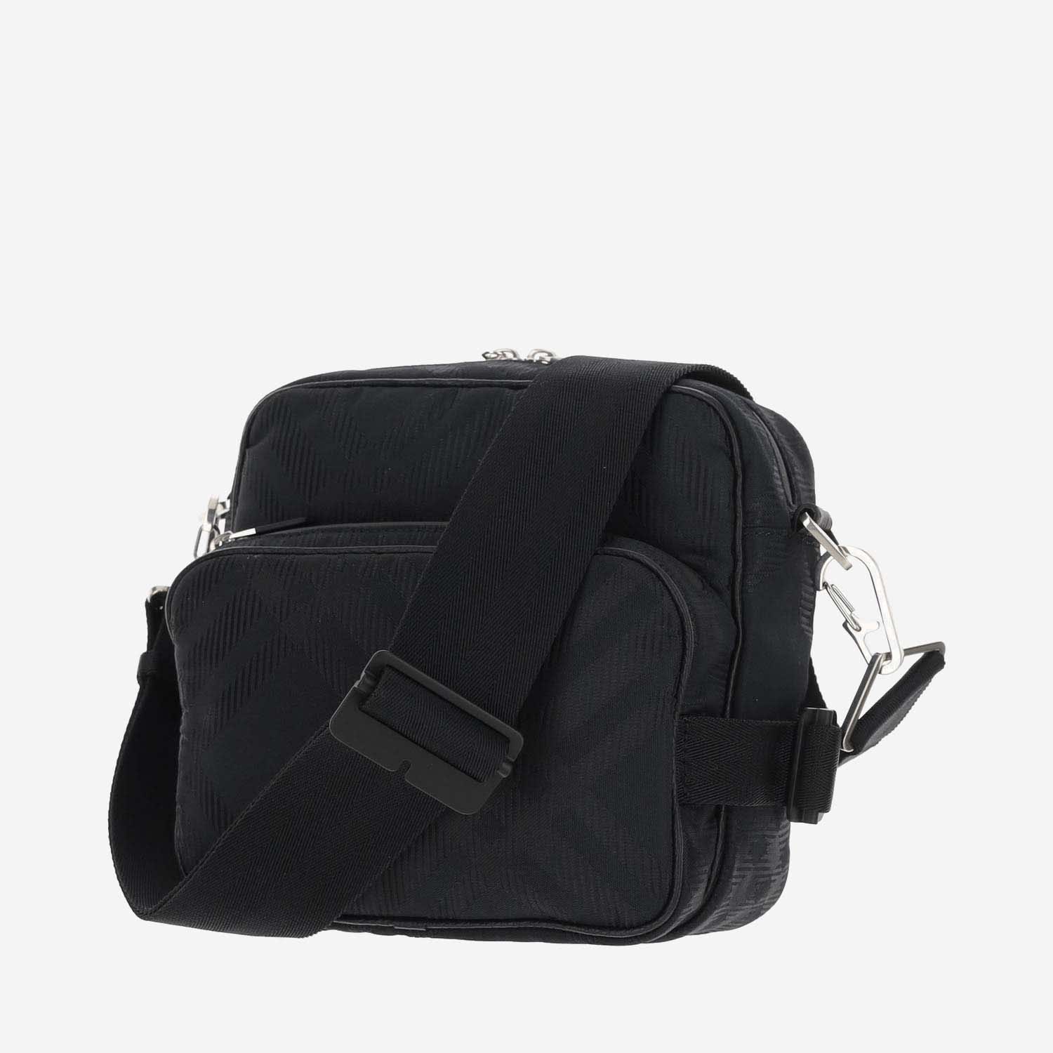 Shop Burberry Pocket Shoulder Bag With Check Pattern In Black
