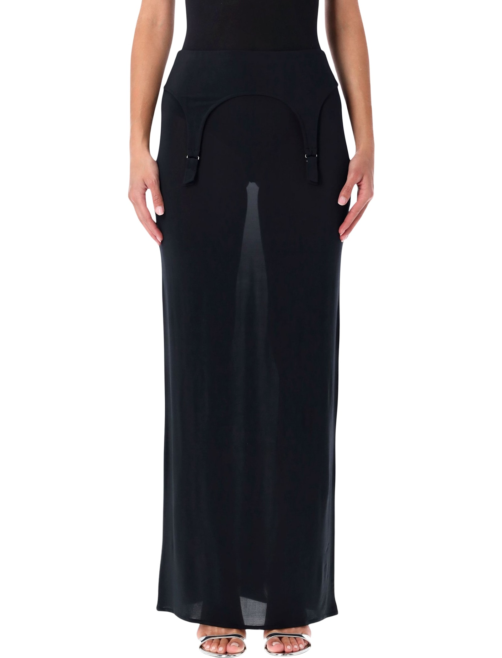 Jean Paul Gaultier Long Sheer Skirt With Lingerie Details In Black