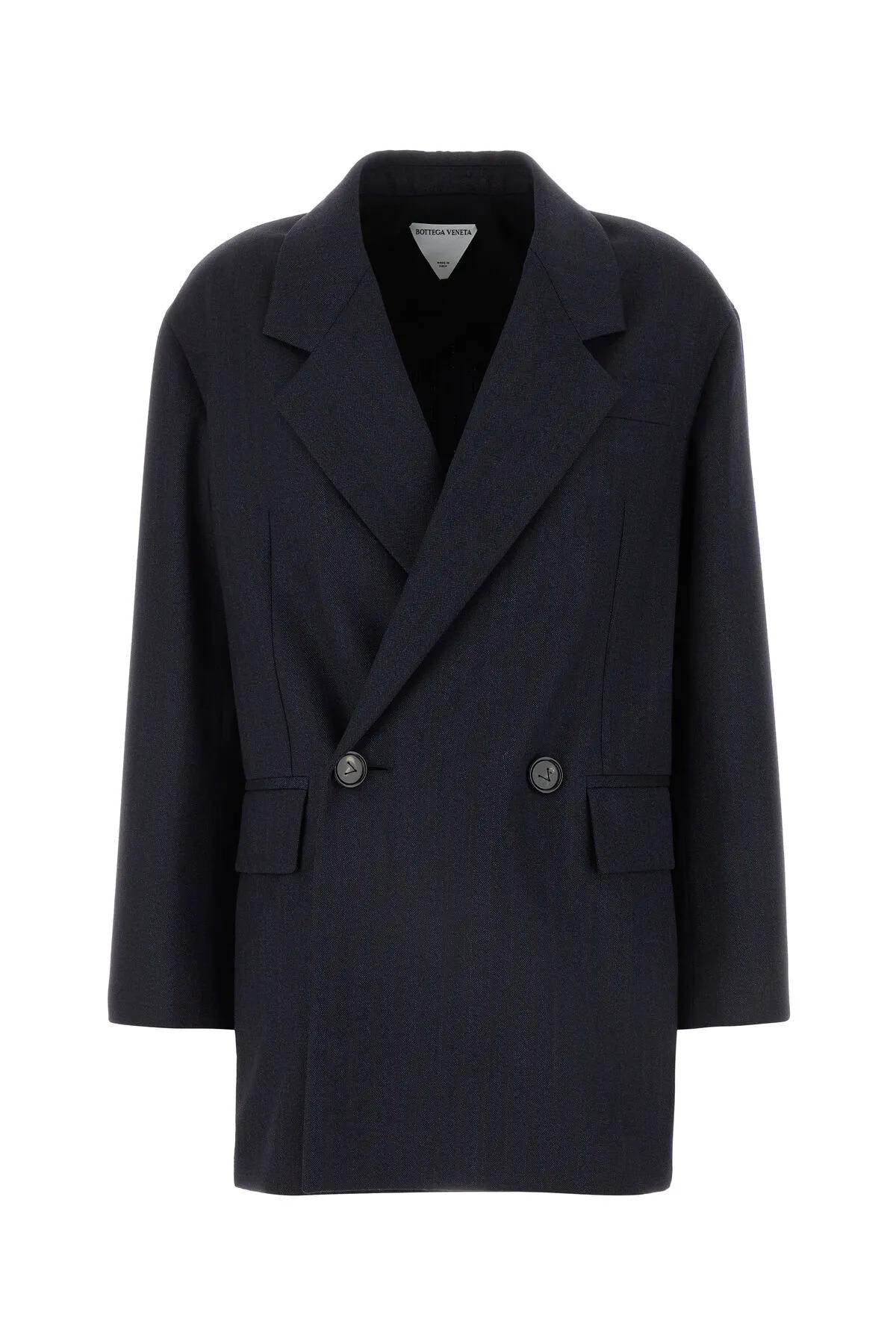 Shop Bottega Veneta Dark Blue Wool Blazer