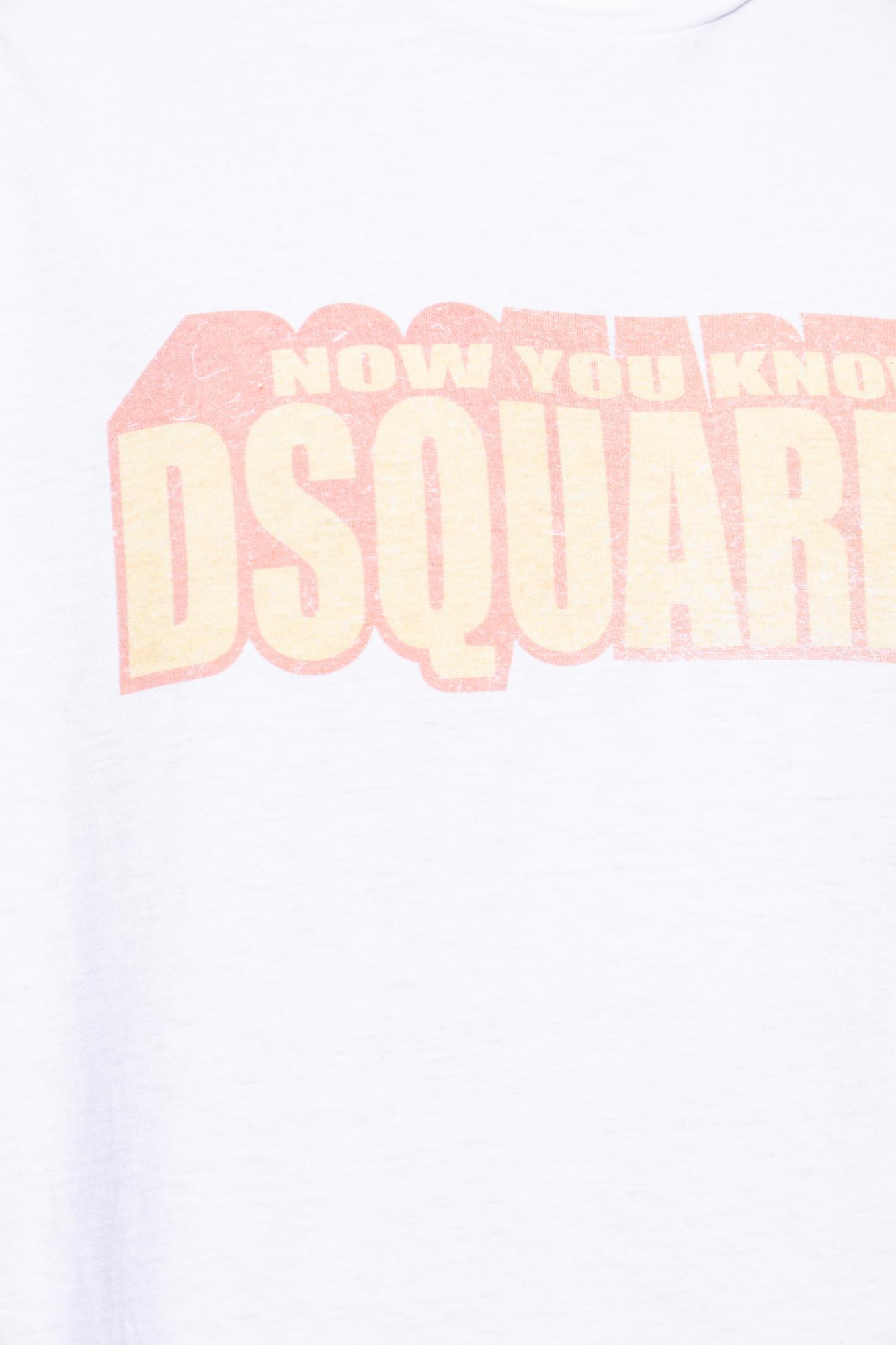 Dsquared2 Crew Neck Cracked Effect Graphic Print In White