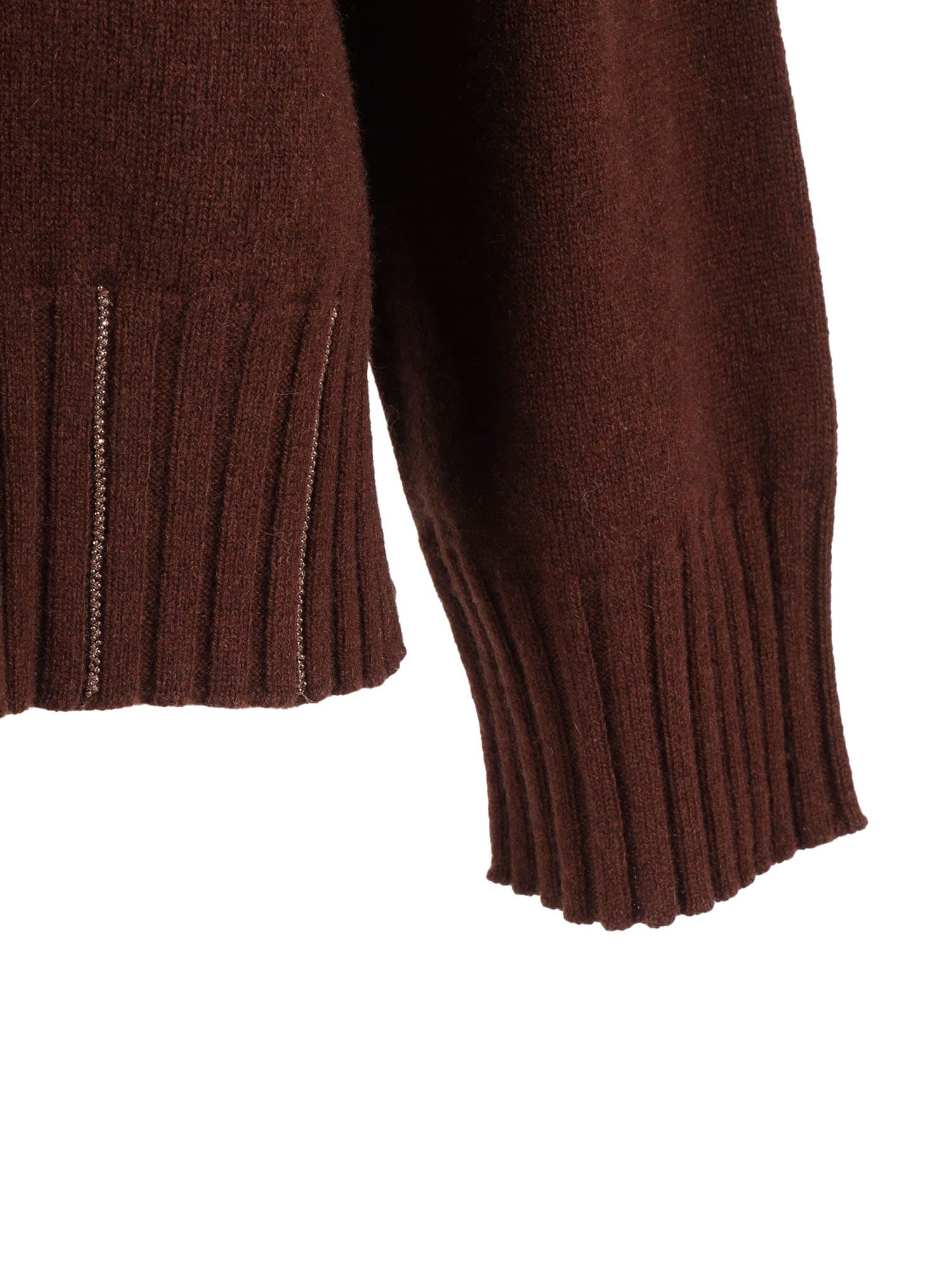 Fabiana Filippi Platinum Crew Neck Sweater With Filo Diamante In Brown