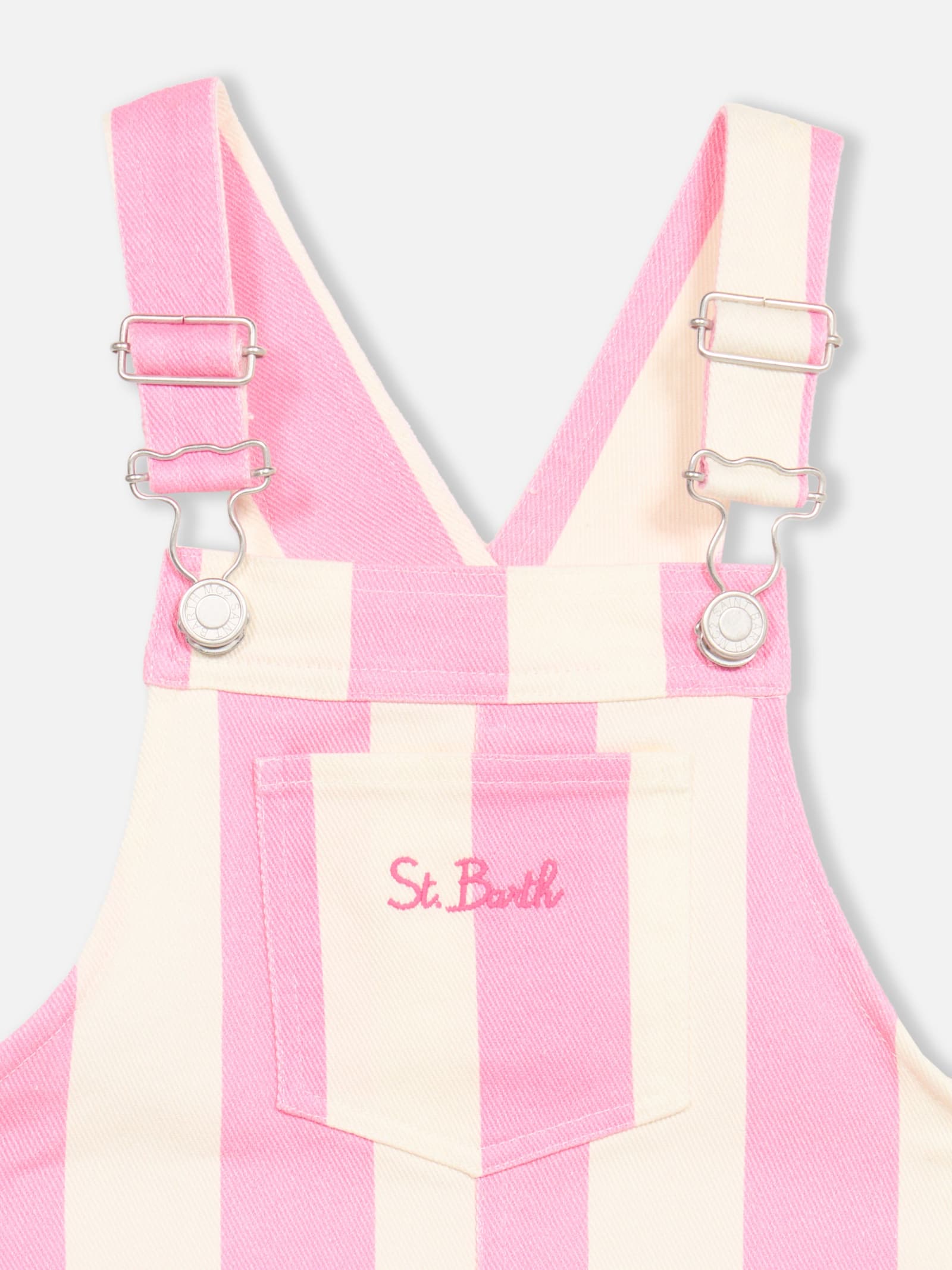 Shop Mc2 Saint Barth Girl Pink Striped Denim Short Overall Tecla Jr