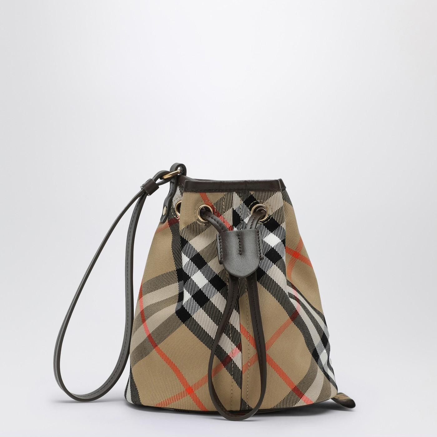 Check Pattern Beige Drawstring Clutch Bag