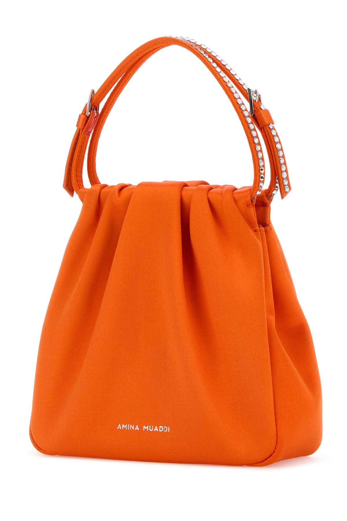 Amina Muaddi Orange Satin Vittoria Crystal Handbag