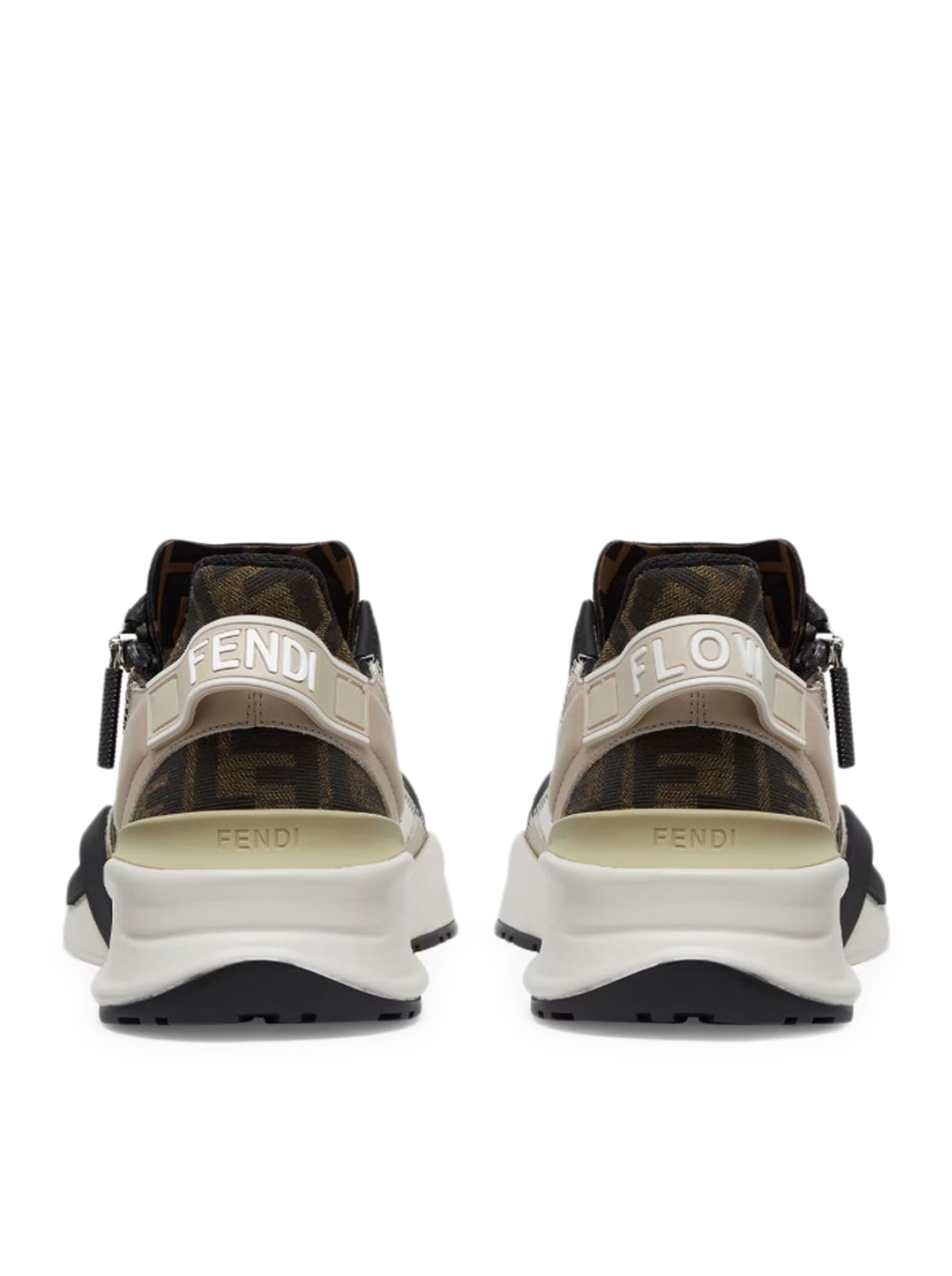 Fendi Beige Leather Sneakers With Ff Motif In Multi
