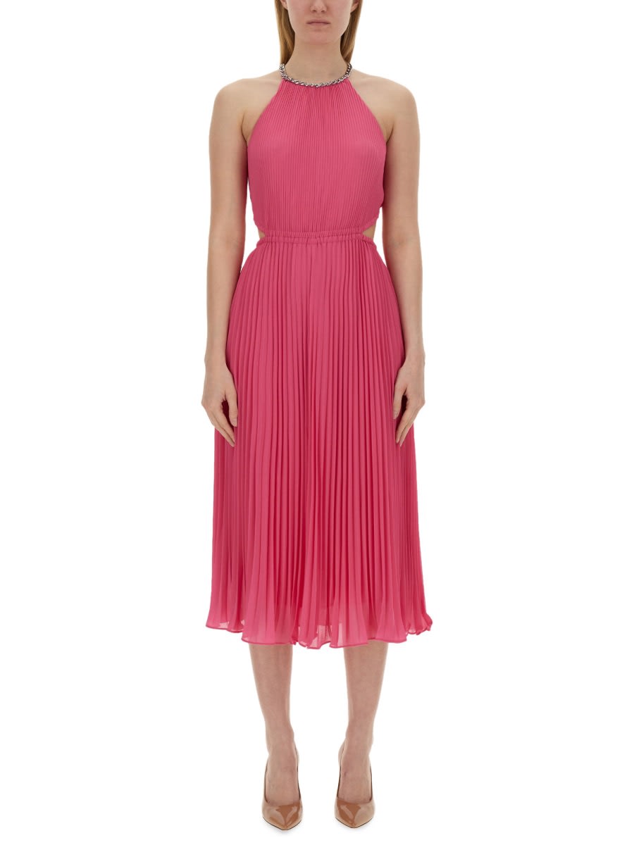 Shop Michael Kors Pleated Georgette Dress With Cut-out Details In Pink