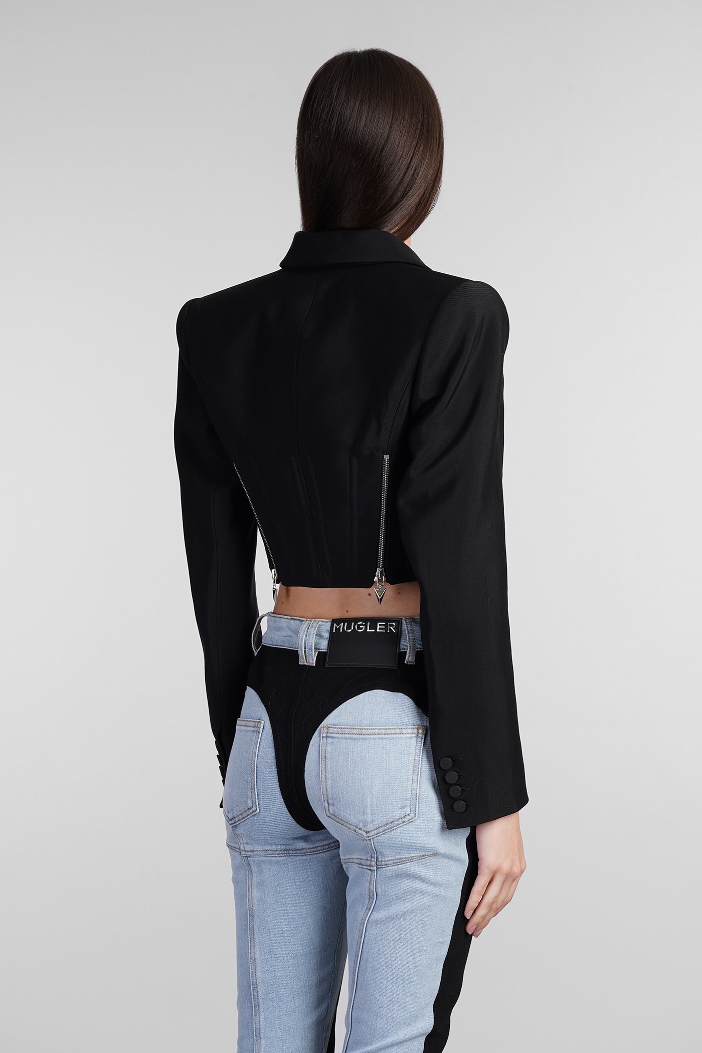 MUGLER CASUAL JACKET IN BLACK WOOL 