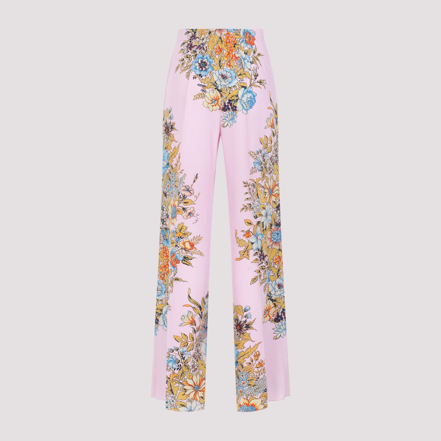 Shop Etro Silk Pants In Stampa Fdo Viola