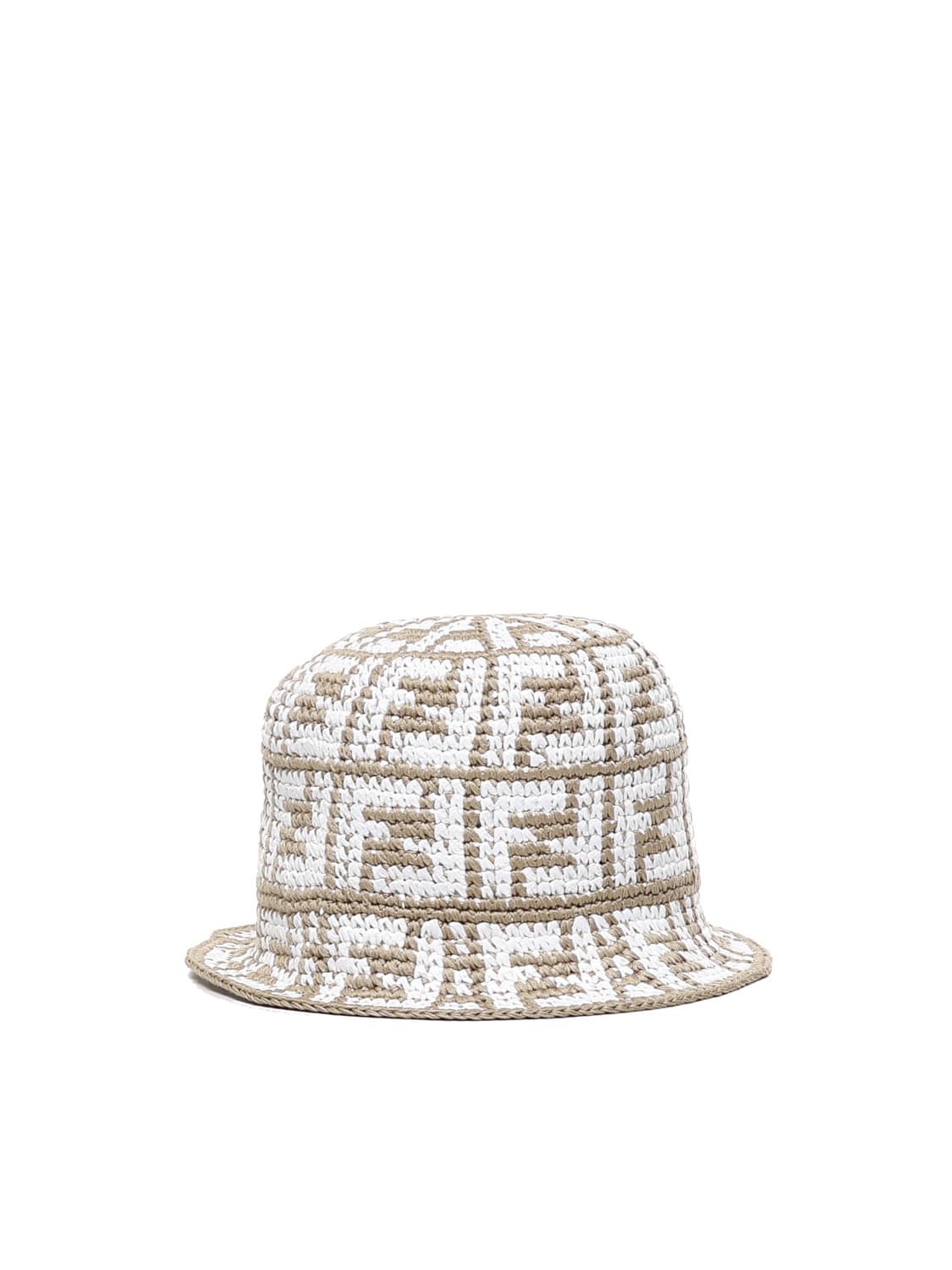 Fendi Beige & Black Raffia 'Forever Fendi' Bucket Hat Fendi