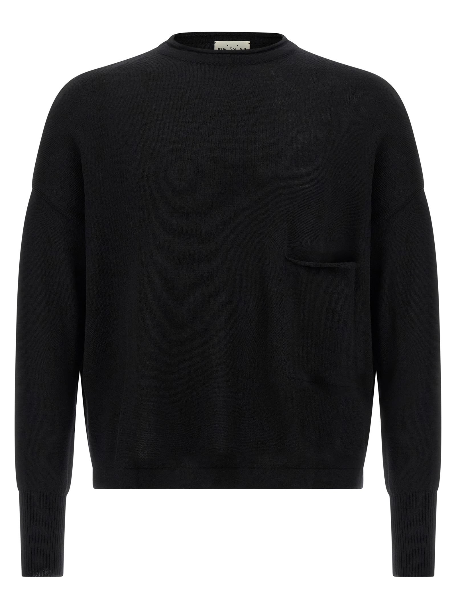 Ma'ry'ya Oversized Wool Sweater With Raw Cut Neckline And Front Pocket In Black