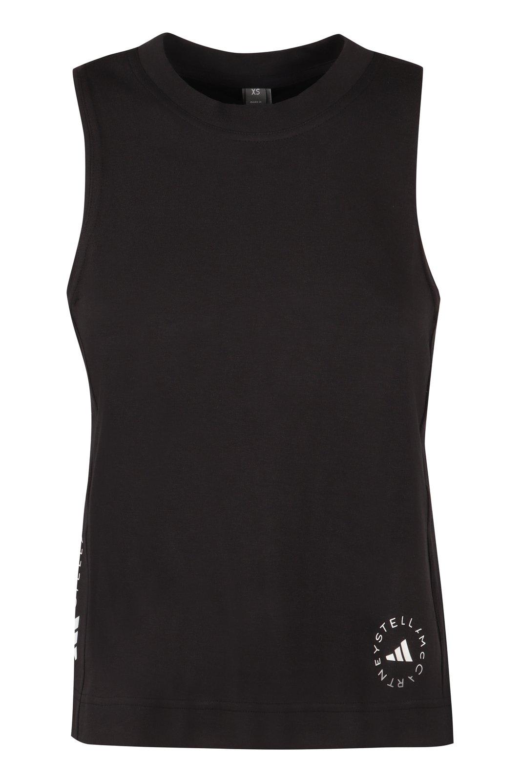 Shop Adidas By Stella Mccartney Logo Printed Crewneck Tank Top In Black