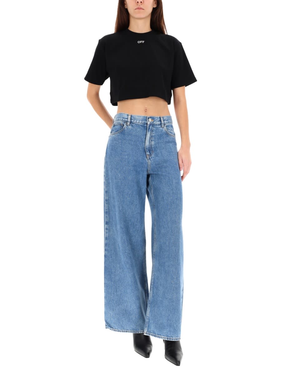 Off-white Ribbed Cropped T-shirt In Black