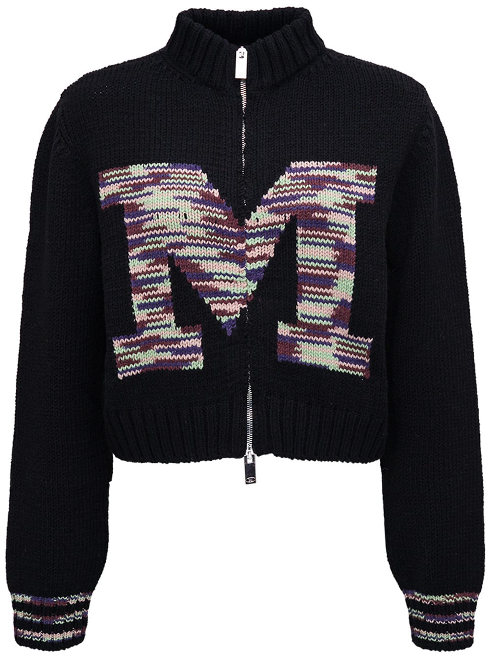 M Missoni Black Wool Blend Cropped Sweatshirt With Logo M Missoni