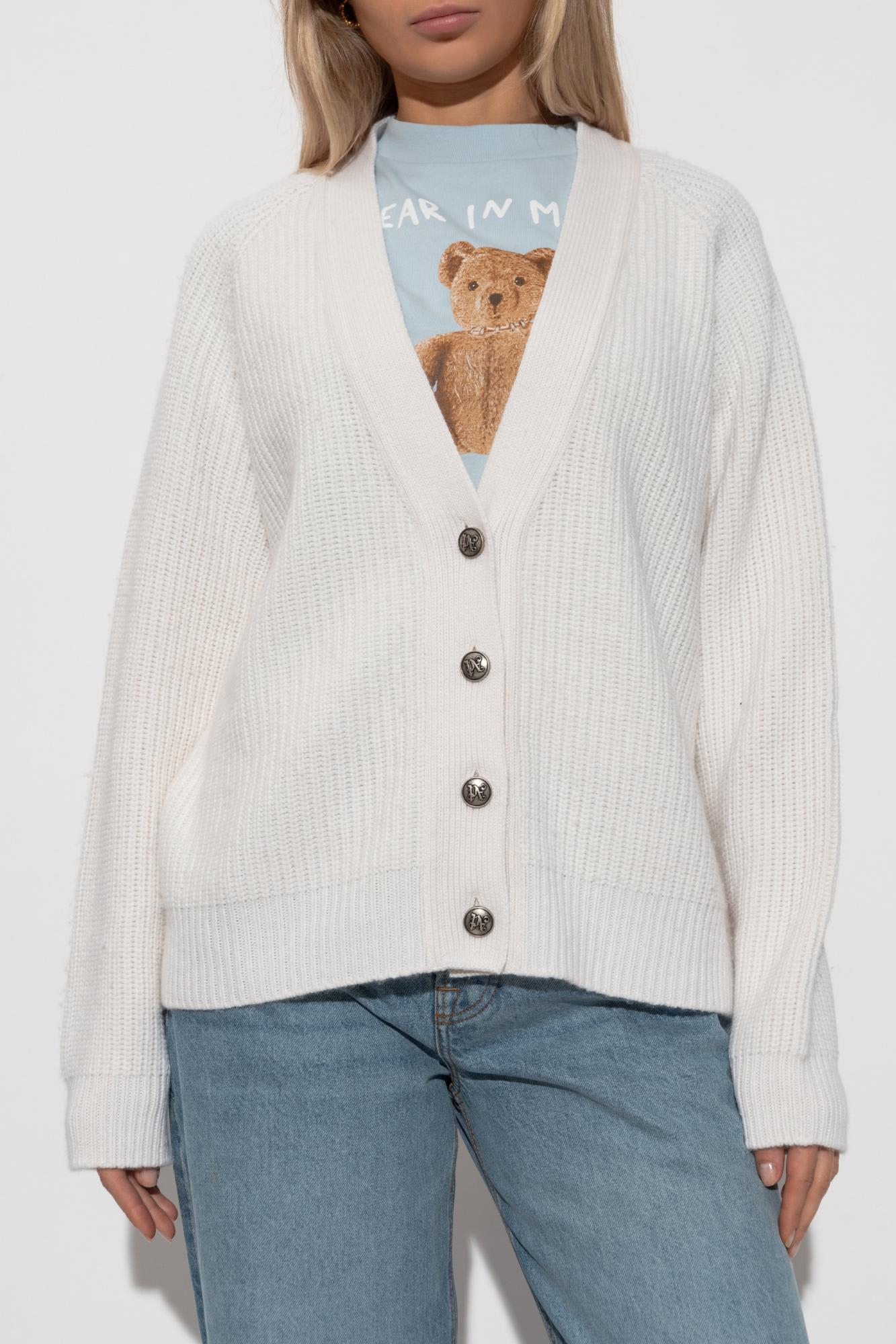 Palm Angels Long Sleeve V Neck Ribbed Knit Cardigan In Multi