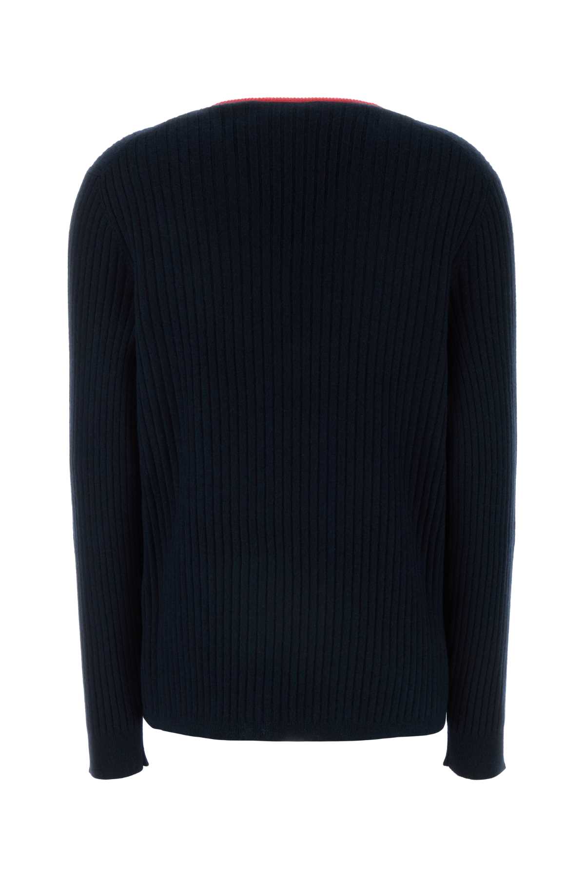 Miu Miu Blue Ribbed Wool Sweater In Blurosso