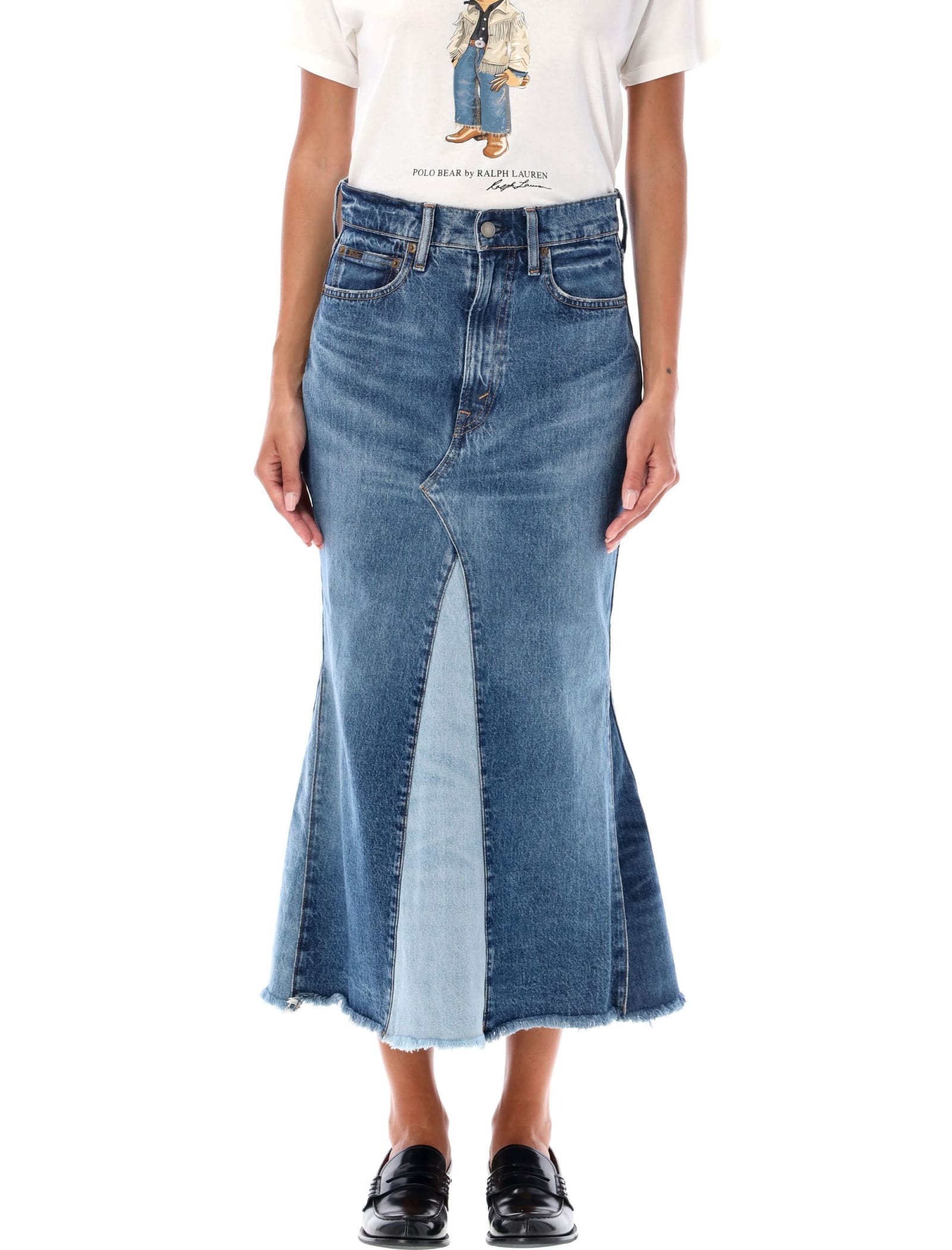 Denim Patchwork Long Skirt