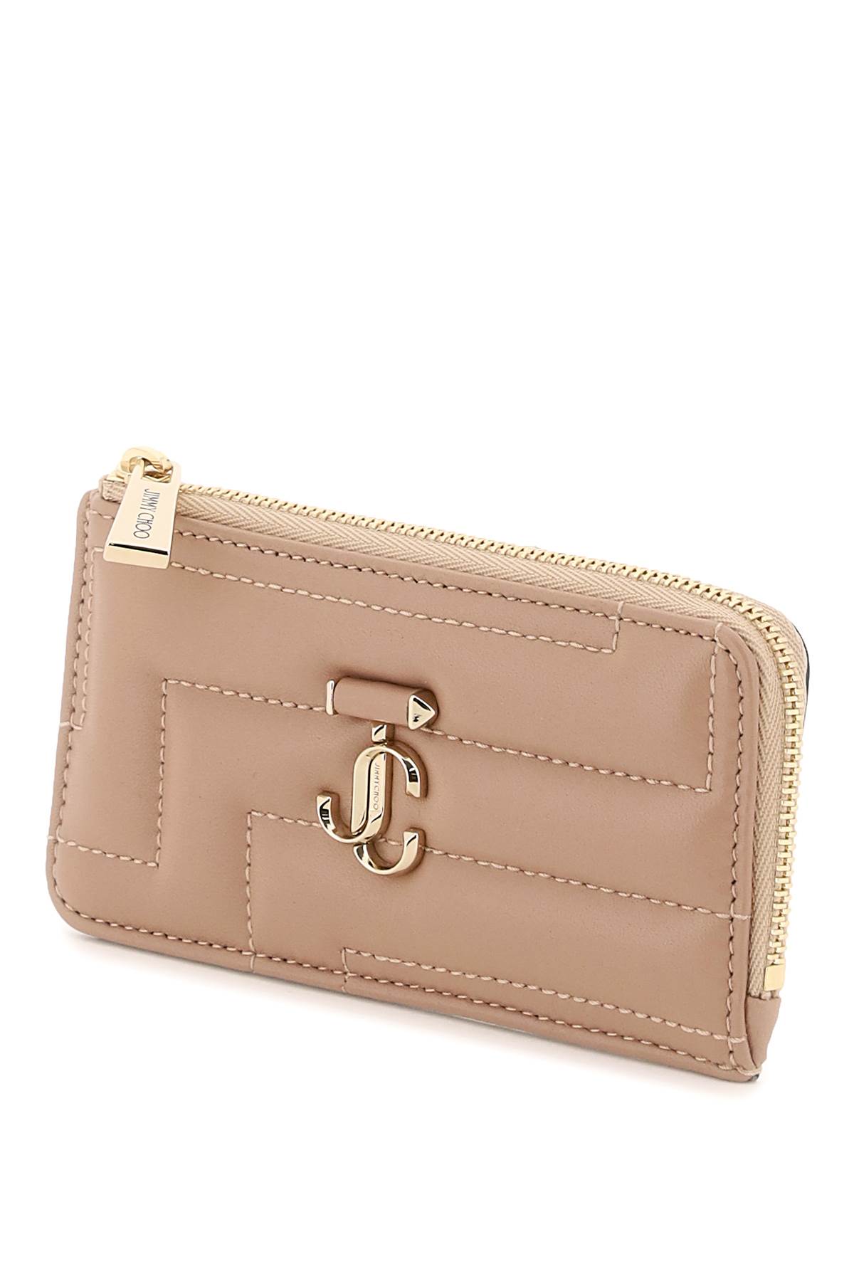 Shop Jimmy Choo Quilted Nappa Leather Zipped Cardholder In Ballet Pink Light Gold (pink)