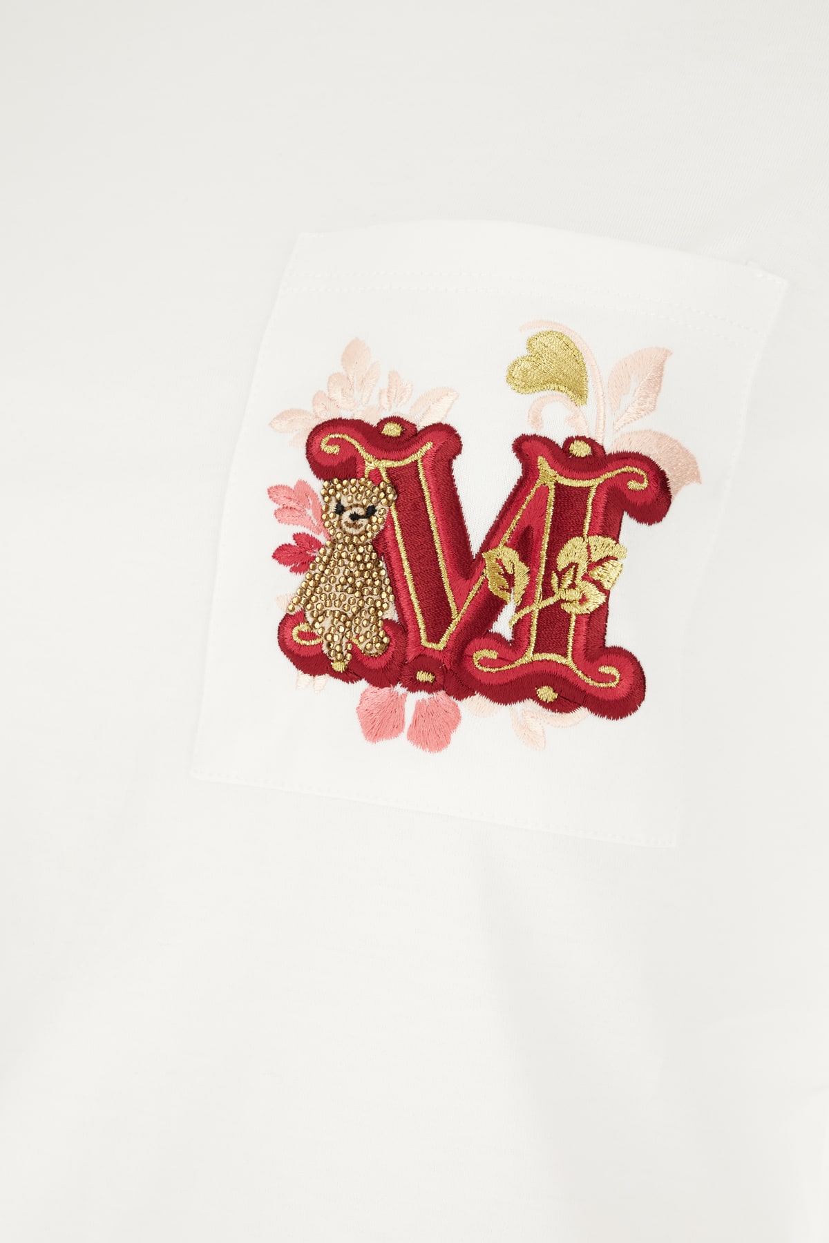 Max Mara Logo Embroidered Crewneck T-shirt In Bianco