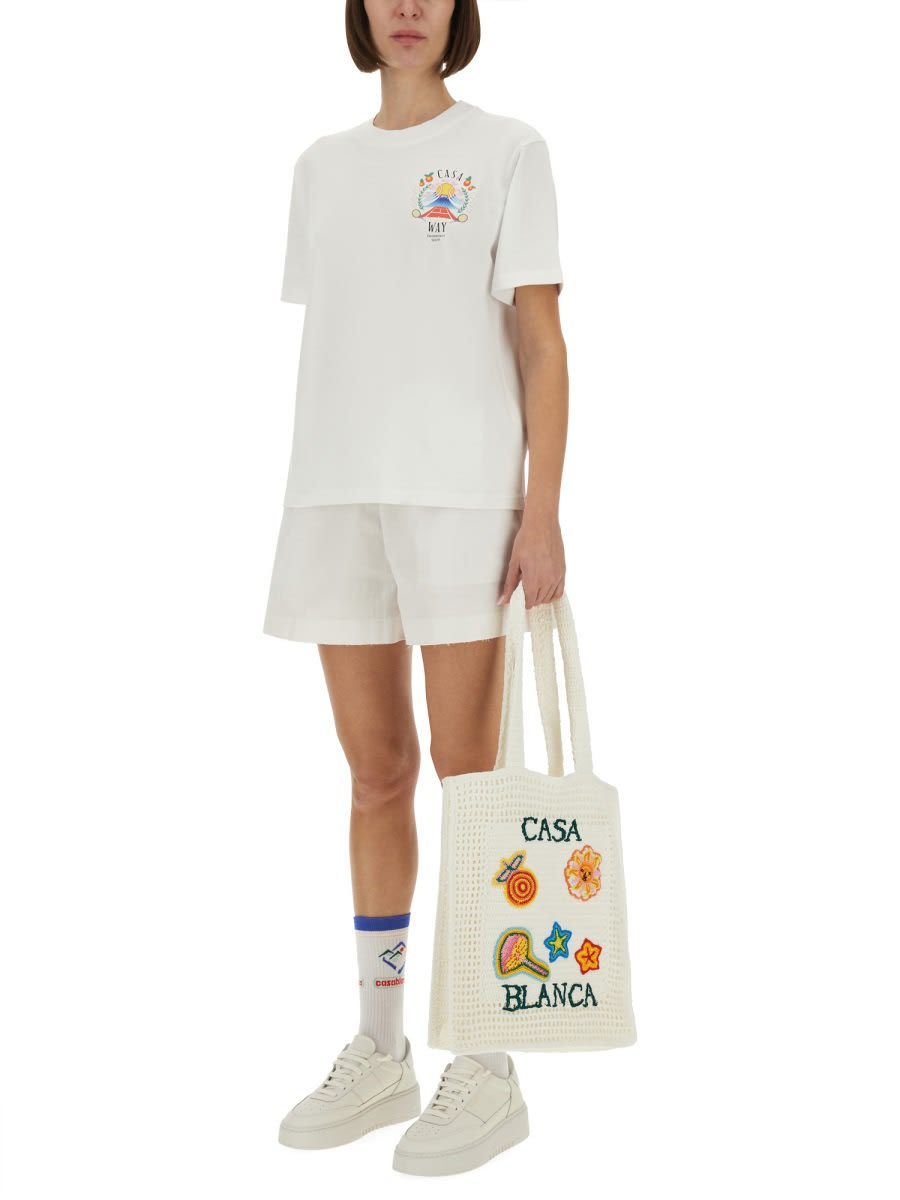 Casablanca Crew Neck Cotton T-shirt With Graphic Print In White