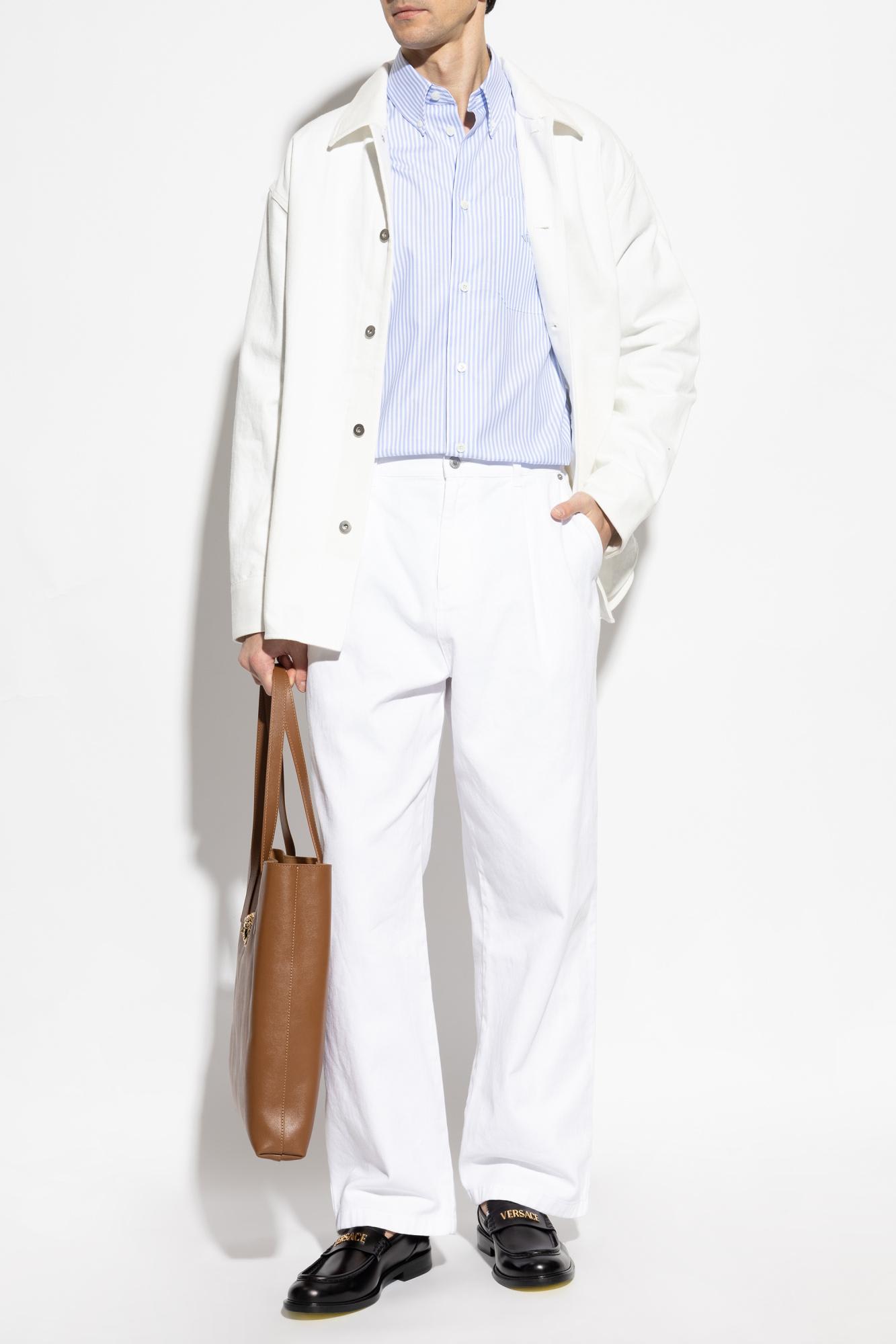 Versace Long-sleeved Striped Buttoned Shirt In Clear Blue