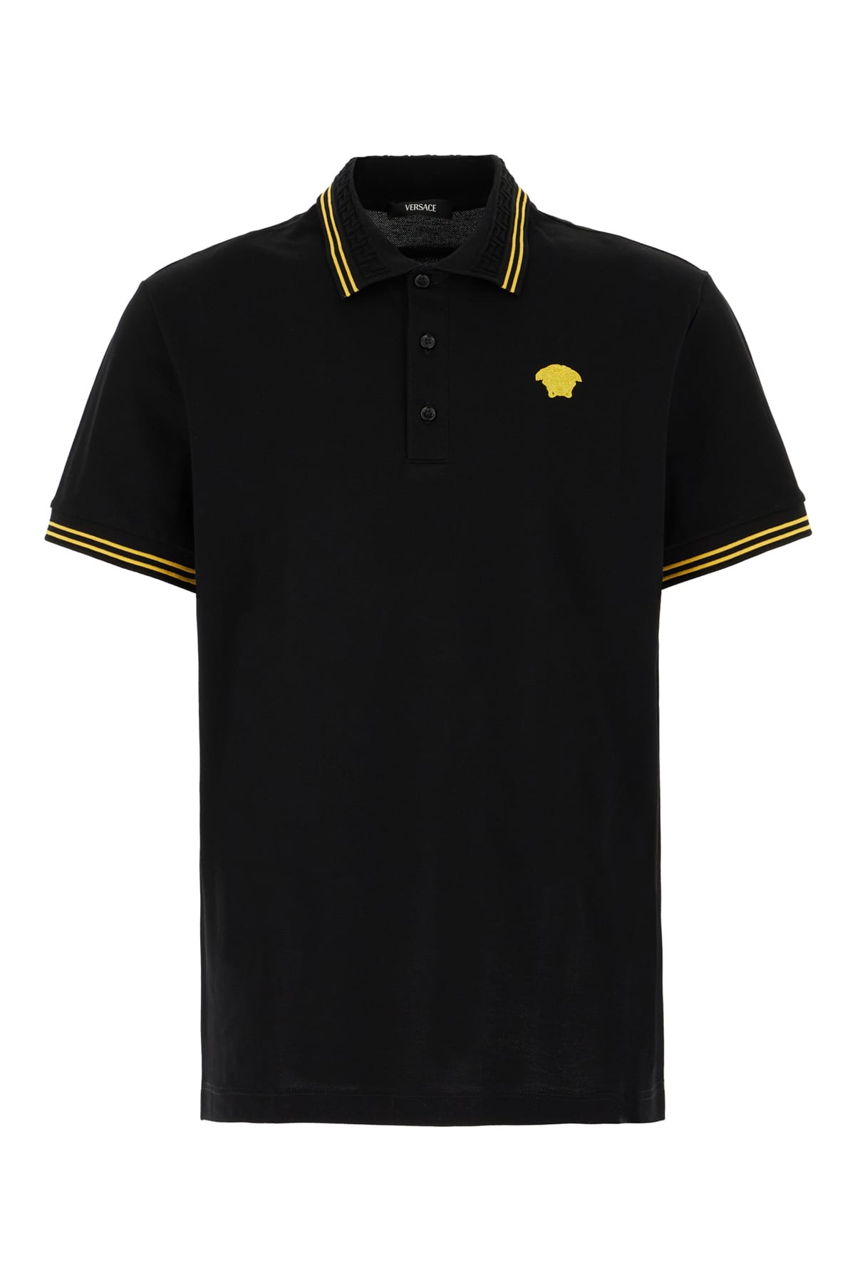 Shop Versace Black Piquet Polo Shirt