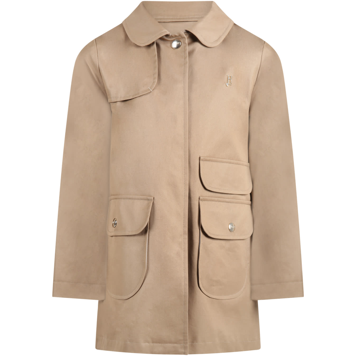 Herno Beige Jacket For Girl With Logo