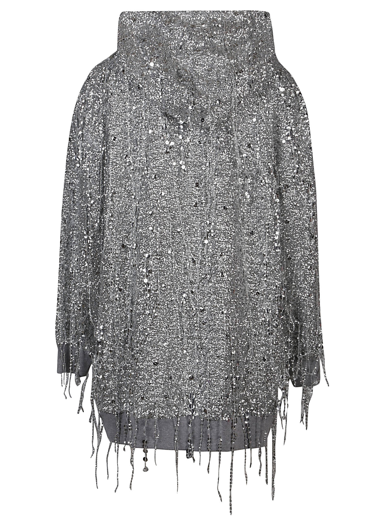 Elisabetta Franchi Sequin-embellished Hooded Mini Dress In Silver