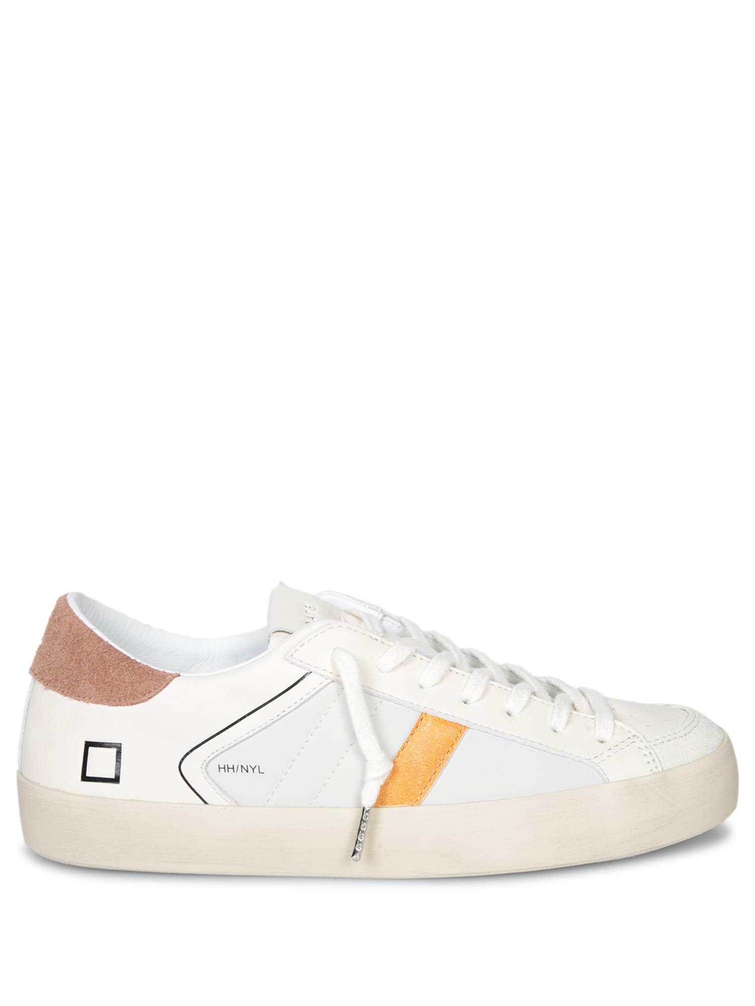 D. A.T. E. Hill Low Nyl White And Brown Sneakers
