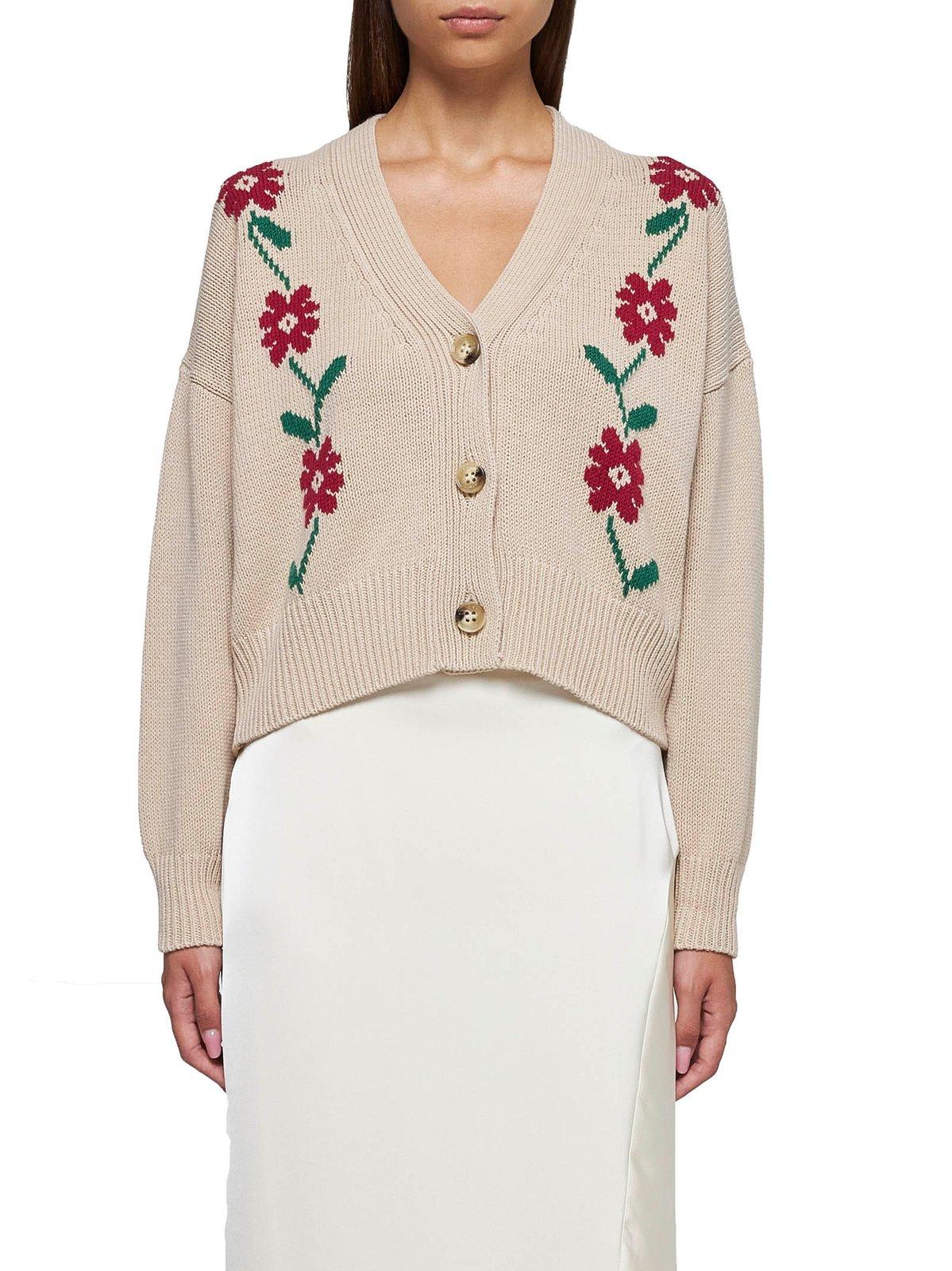 WEEKEND MAX MARA FLORAL PATTERNED V-NECK CARDIGAN 